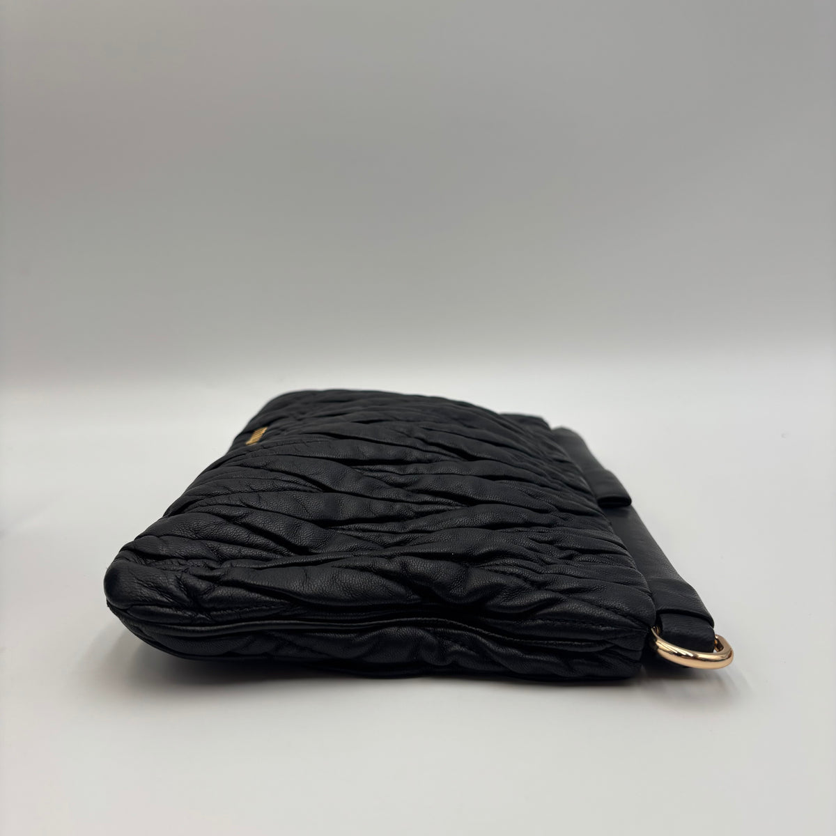 Miu Miu Matelassé Black Leather Clutch with Gold Chain 2000s