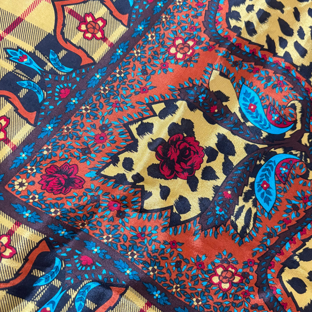 Kenzo Vintage Leopard & Plaid Square Scarf