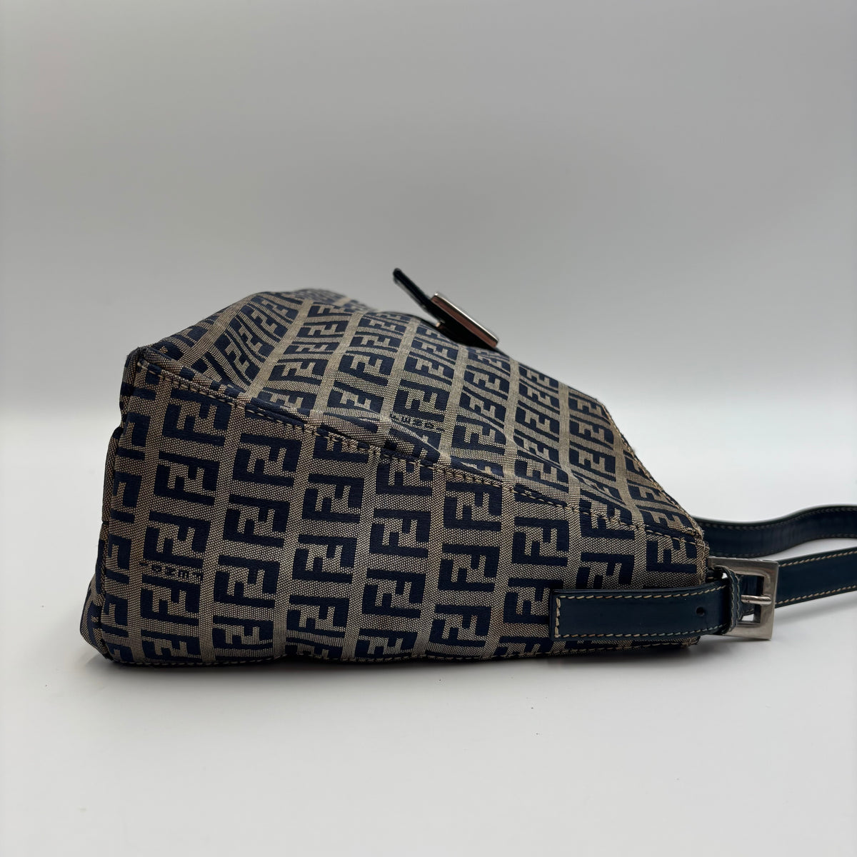 Fendi Zucca FF Monogram Canvas Shoulder Bag in Navy Blue 2000s