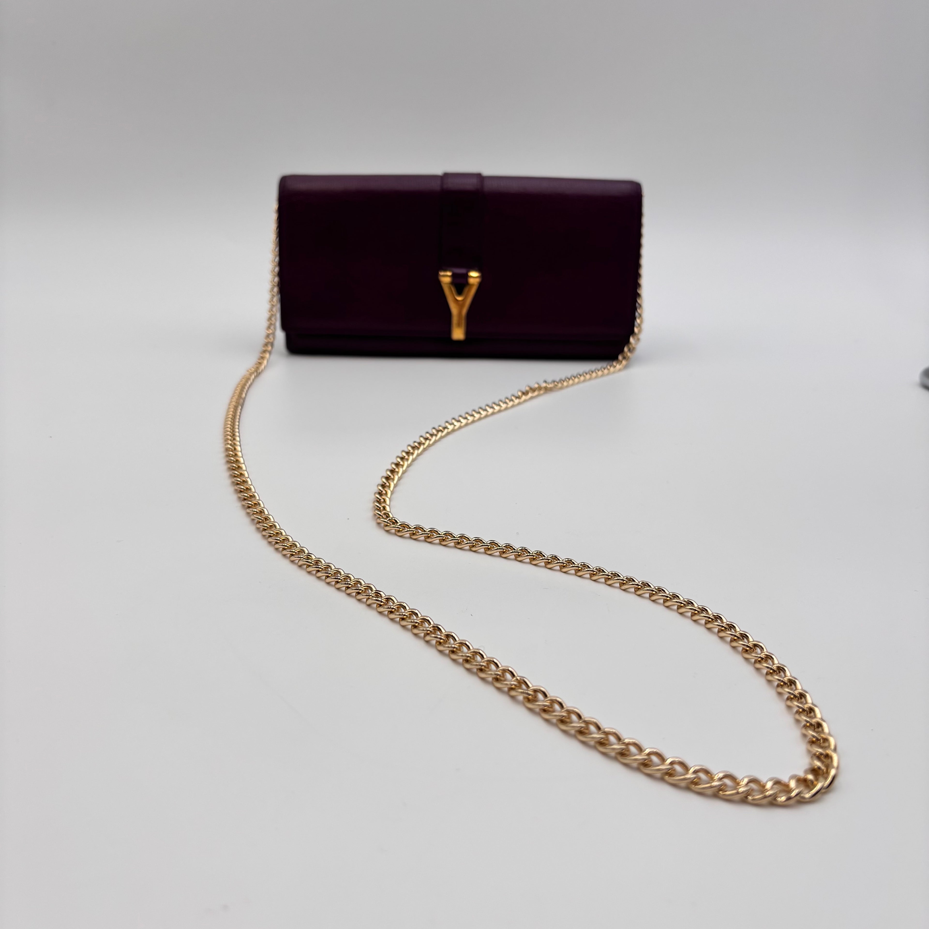 Saint Laurent Purple Leather Y-Lock Chain Wallet Crossbody Bag
