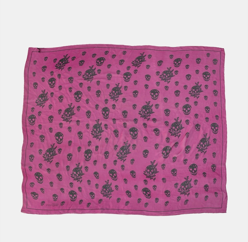 Alexander McQueen Pink Skull Print Silk Scarf