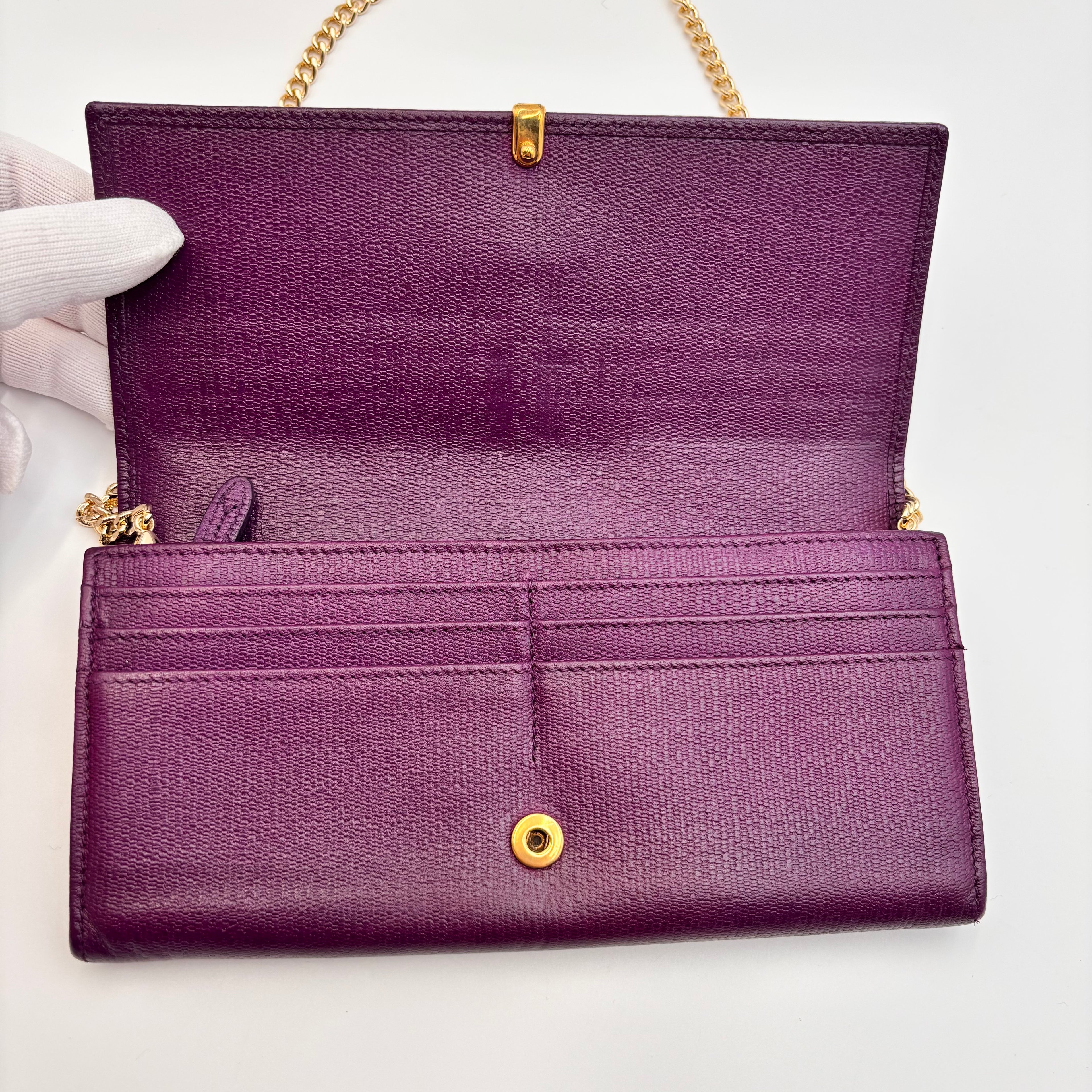Saint Laurent Purple Leather Y-Lock Chain Wallet Crossbody Bag