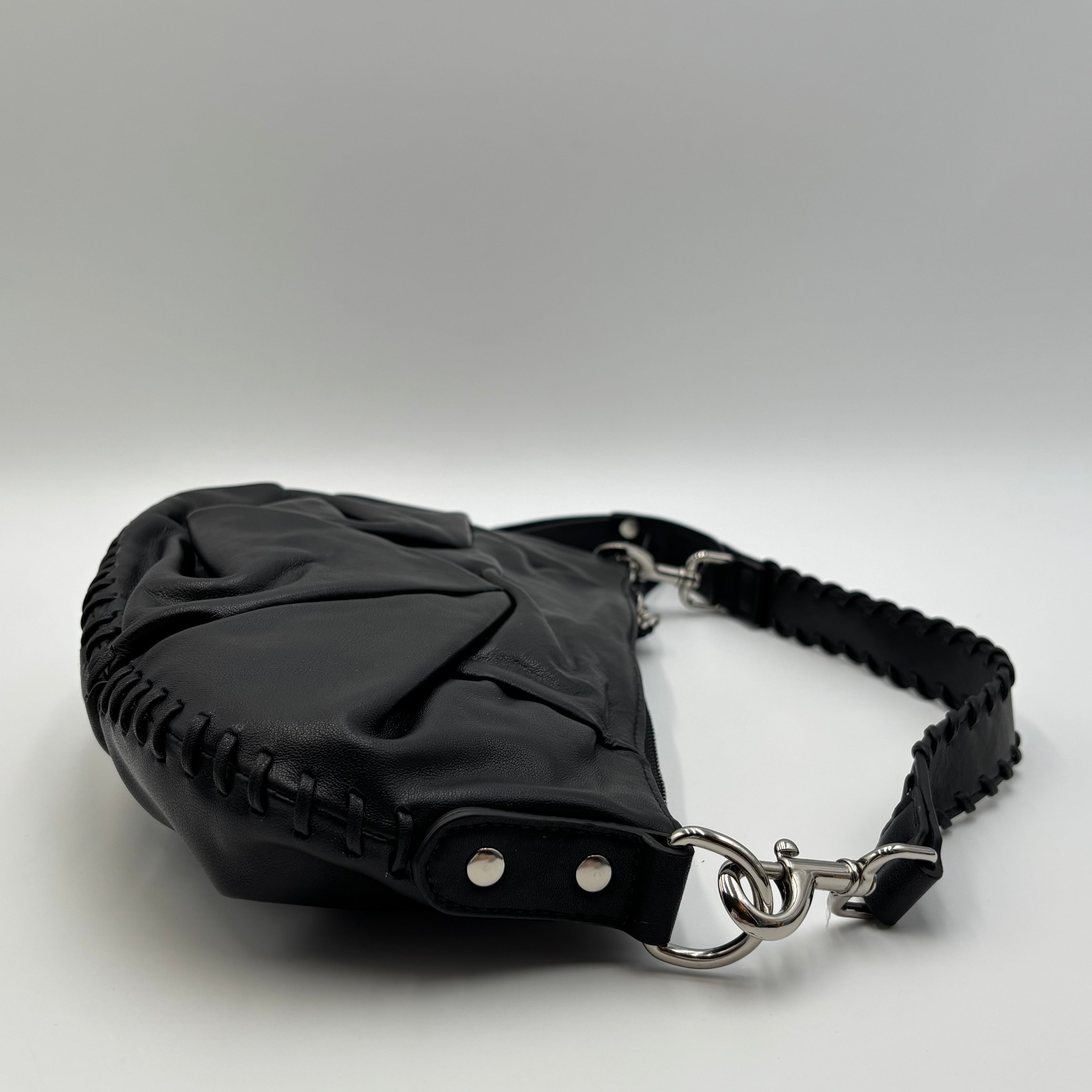 Vivienne Westwood Agnes Small Black Leather Ruched Shoulder Bag