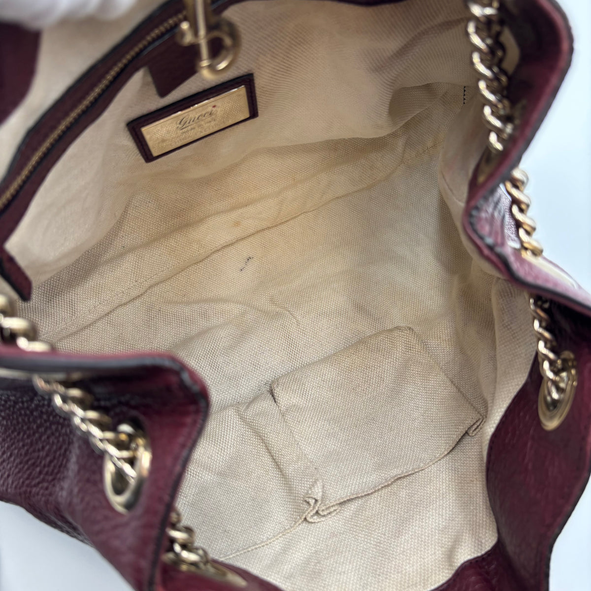Gucci Soho Interlocking G Leather Chain Tote in Bordeaux
