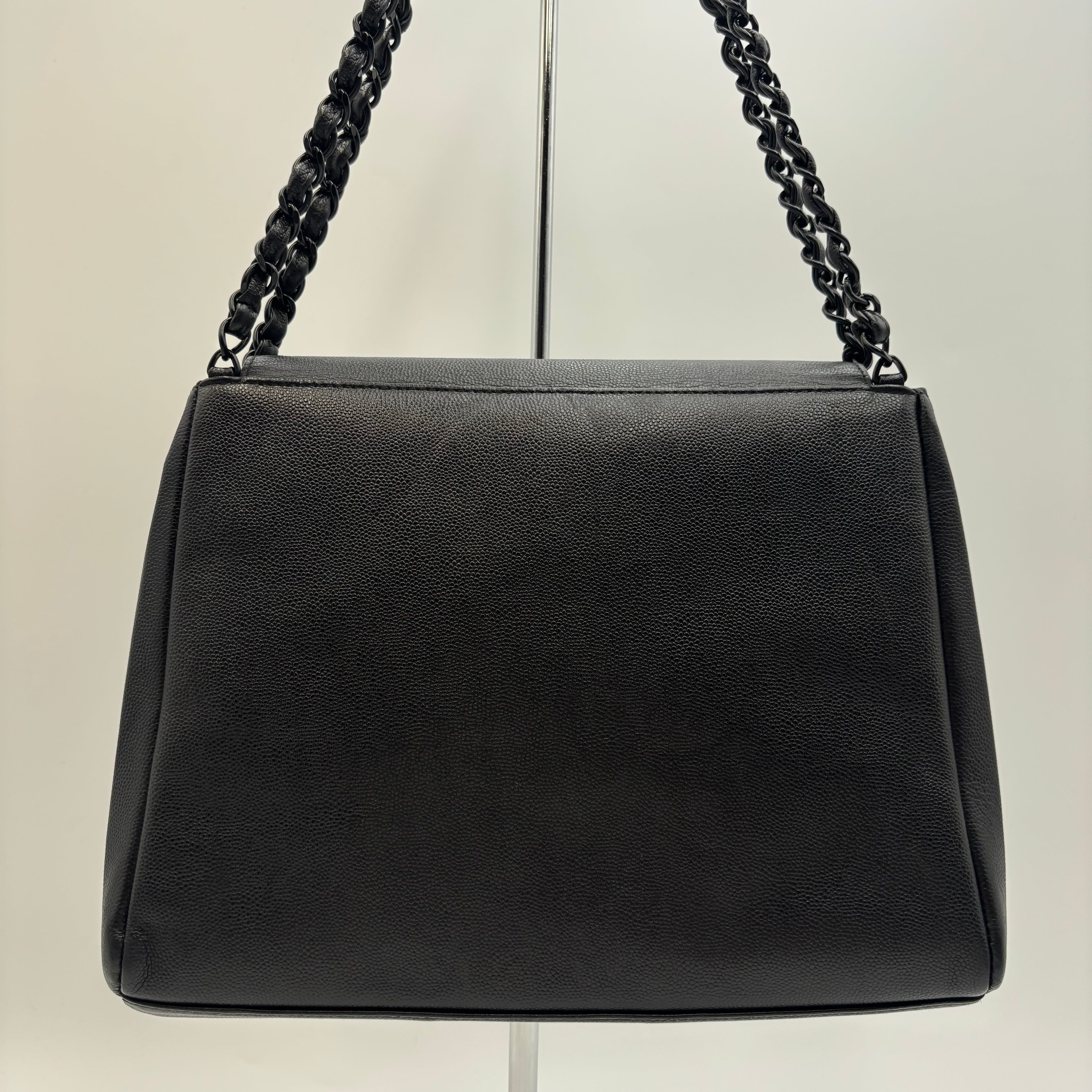Chanel Black Caviar Leather Monochrome CC Chain Shoulder Bag 1990s