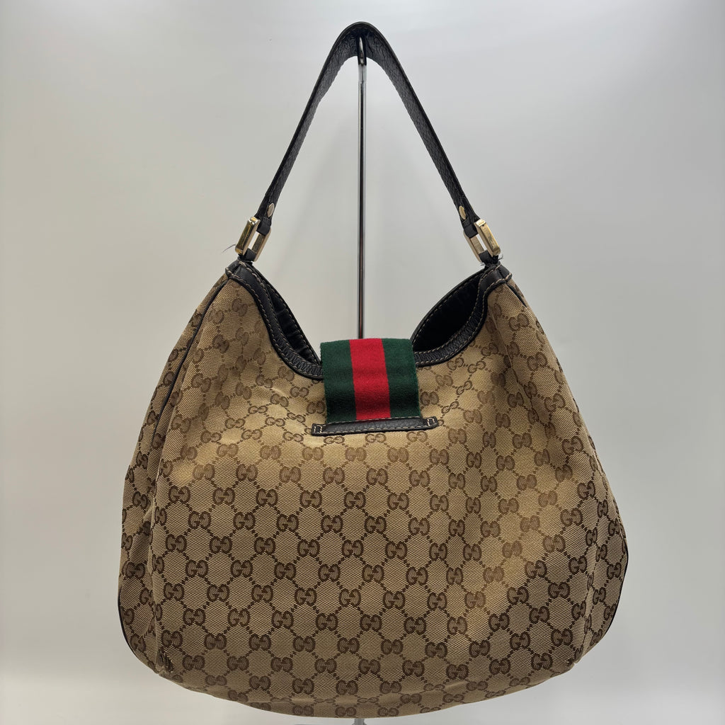 Gucci Vintage GG Canvas Web Stripe Hobo Shoulder Bag in Beige