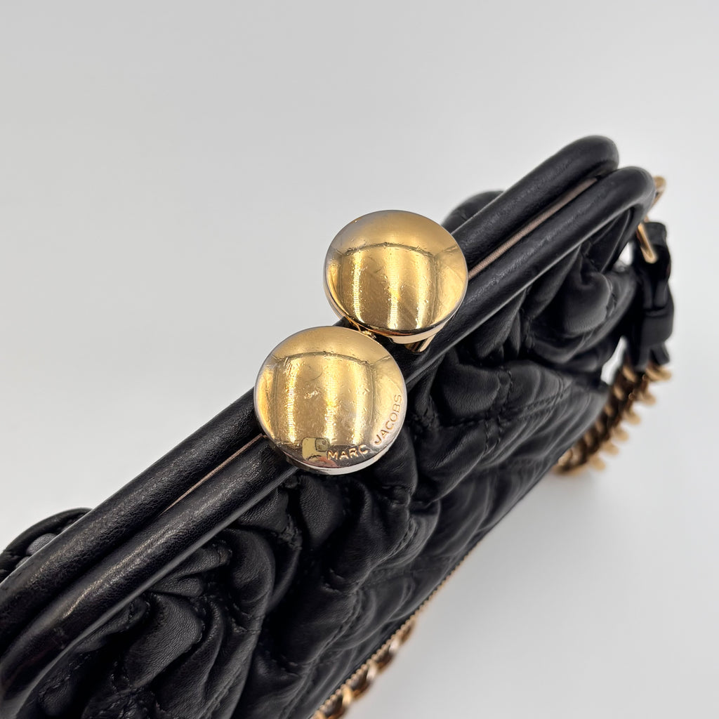 Marc Jacobs 2008 Stam Quilted Leather Frame Bag Black Gold Chain Strap