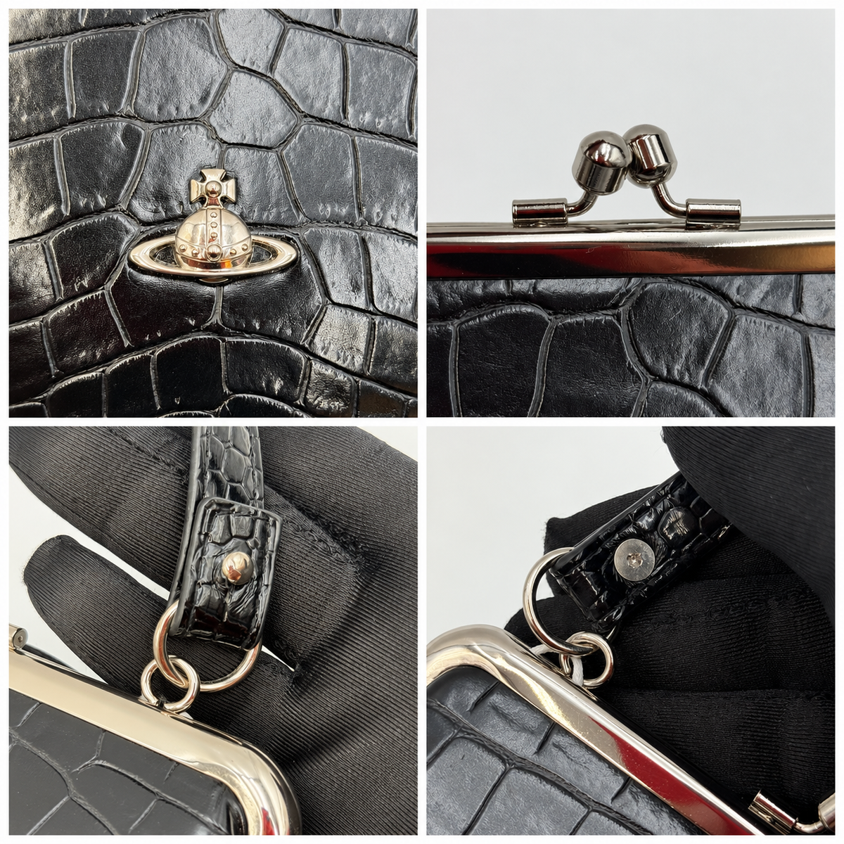 Vivienne Westwood Black Croc-Embossed Granny Frame Bag