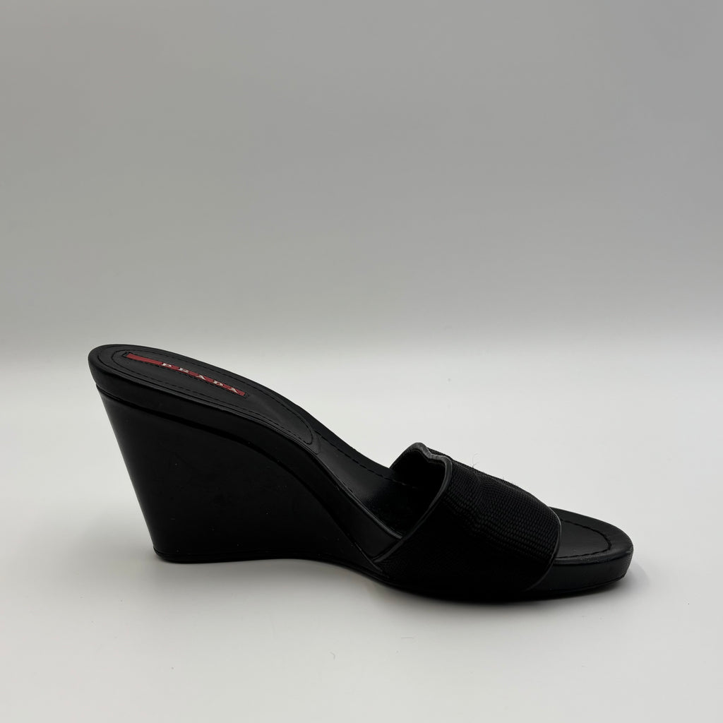 Prada Sport Grosgrain Logo Wedge Slide Sandals