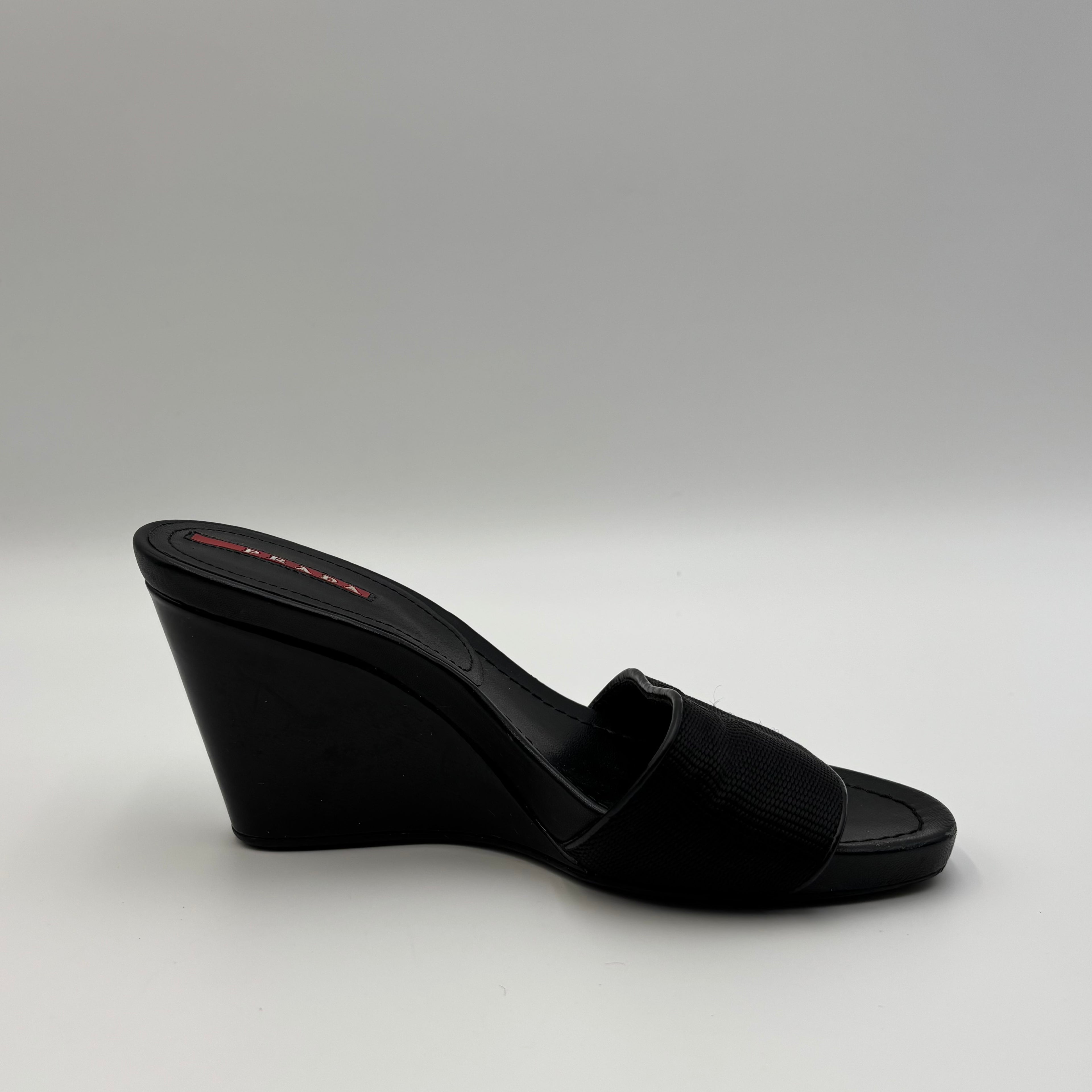 Prada Sport Grosgrain Logo Wedge Slide Sandals