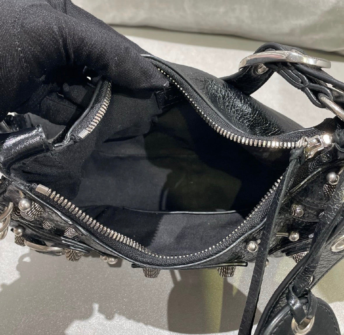 Balenciaga Le Cagole XS Piercing Leather Shoulder Bag in Black