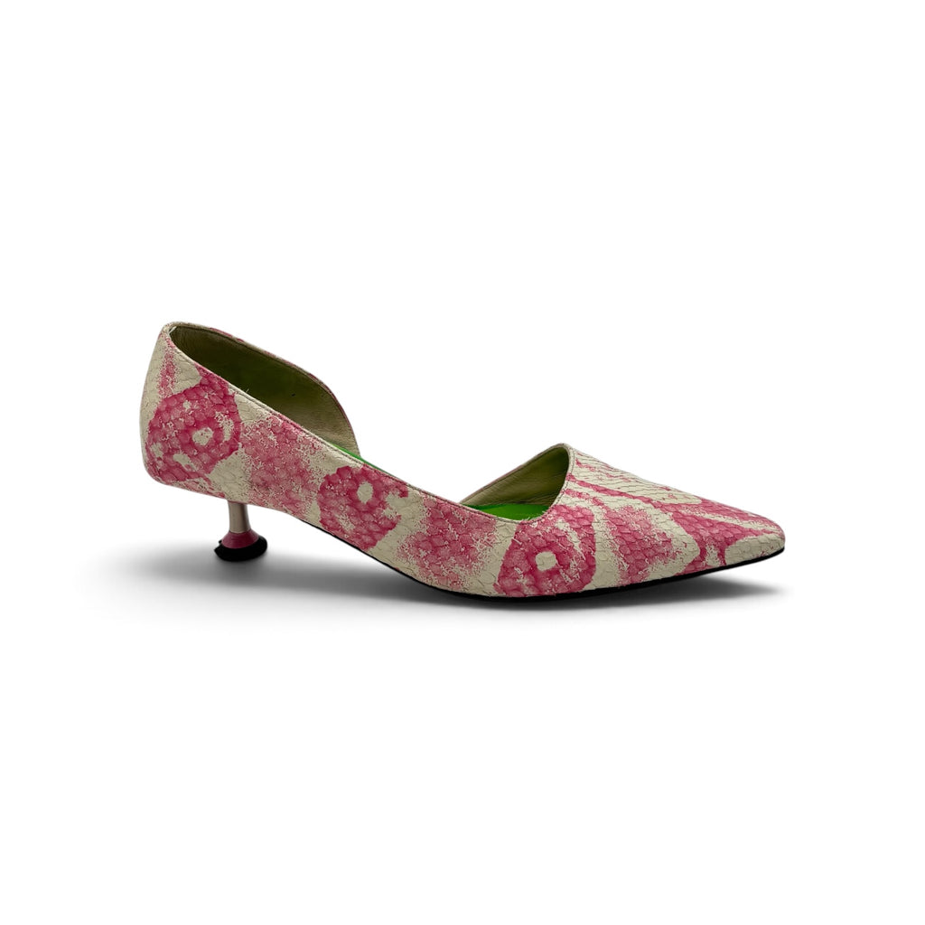 Fendi Pink/Ivory Snakeskin Kitten Heel Pumps