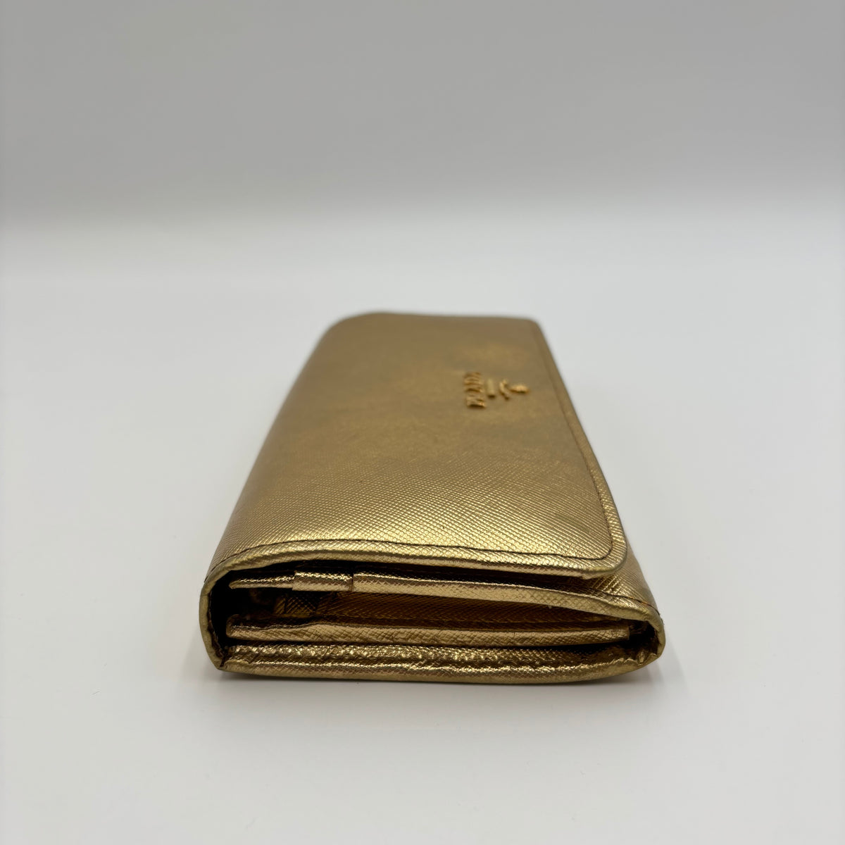 Prada Metallic Gold Saffiano Leather Continental Wallet