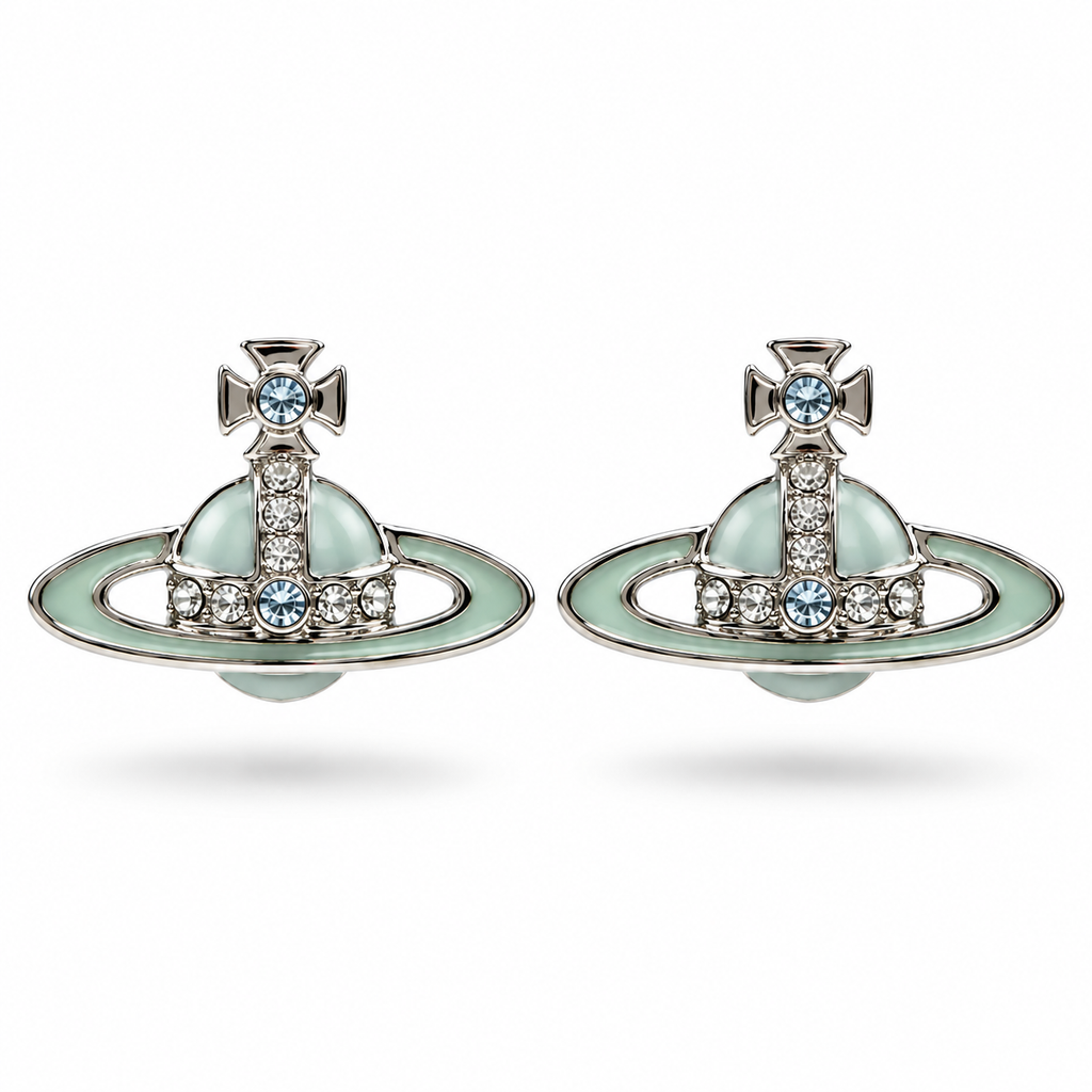 Vivienne Westwood Silver-Tone Pale Aqua Crystal Orb Stud Earrings