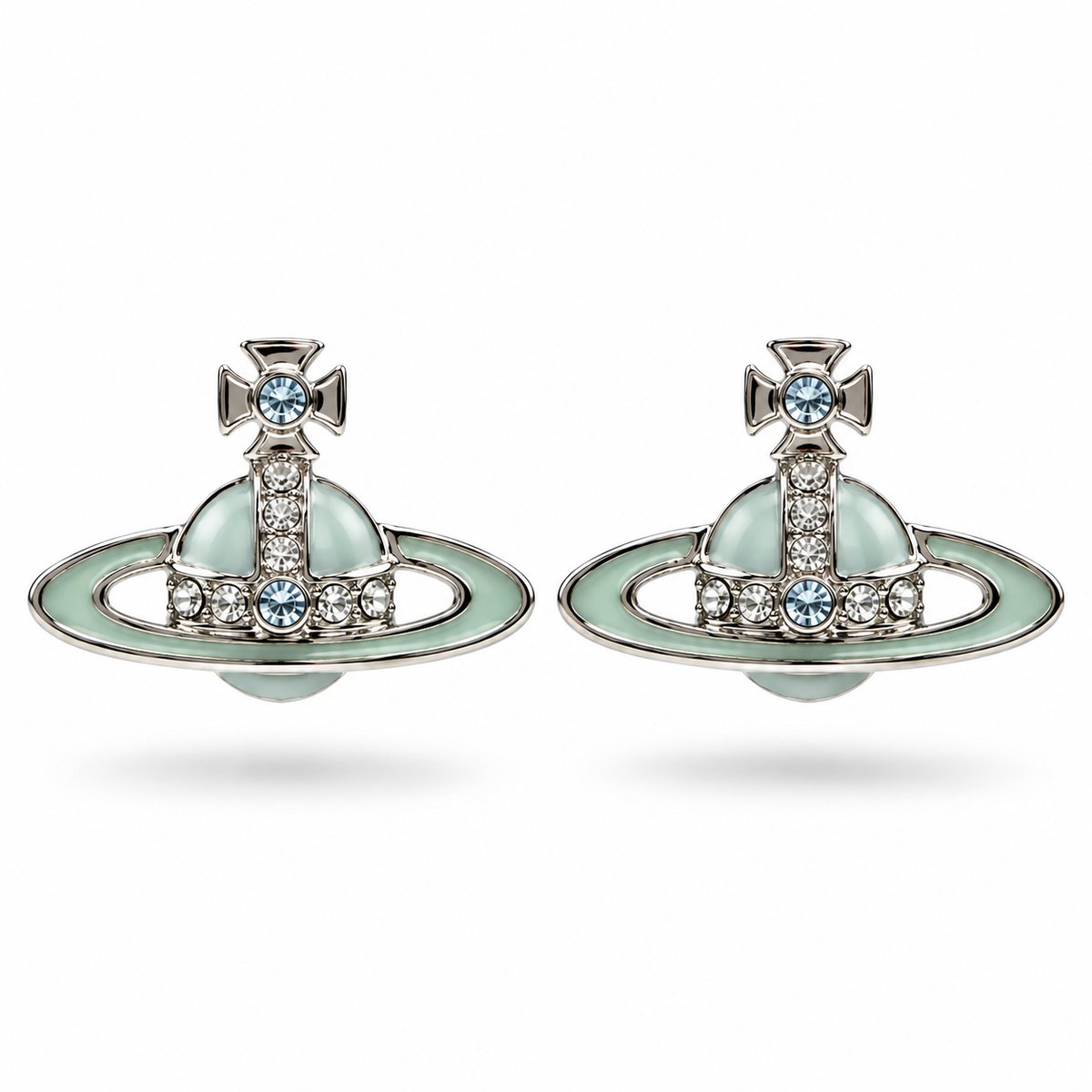 Vivienne Westwood Silver-Tone Pale Aqua Crystal Orb Stud Earrings