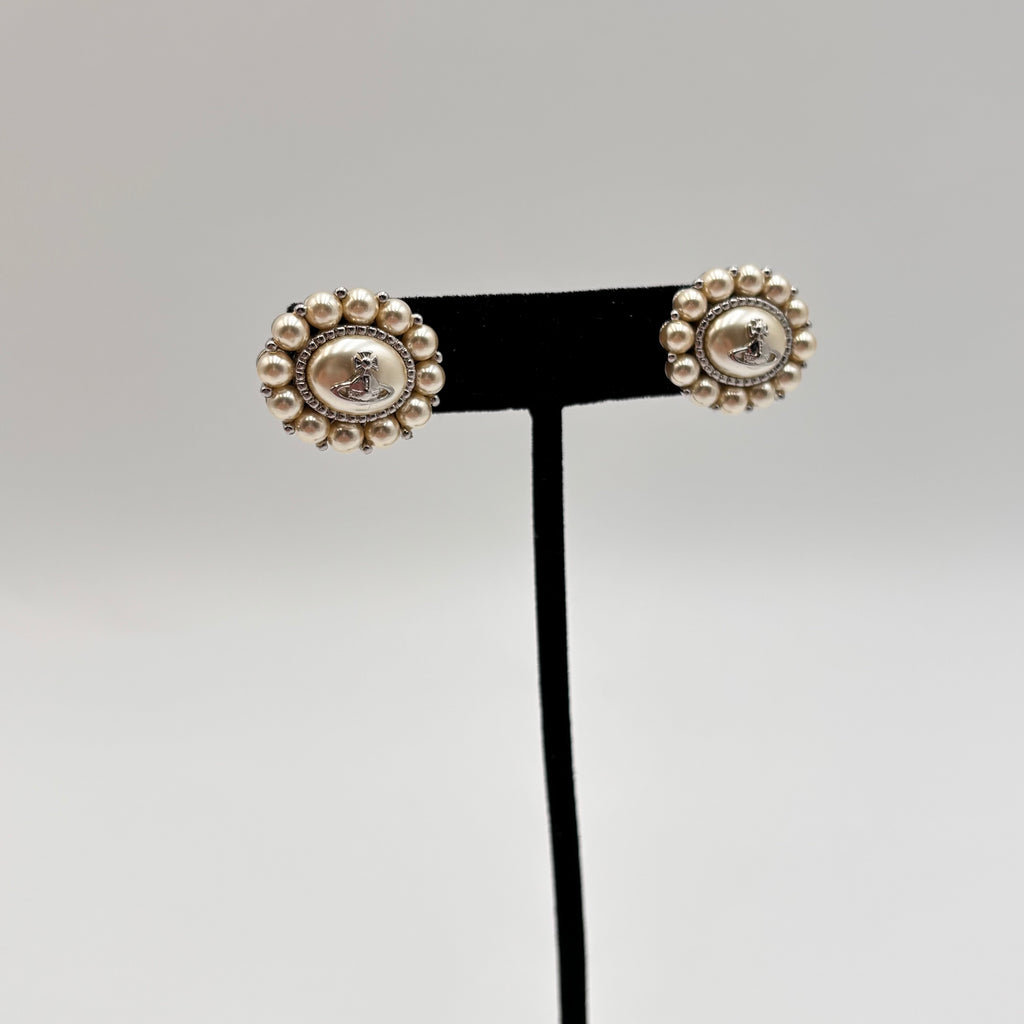 Vivienne Westwood Amaya Pearl Orb Stud Earrings Silver Tone