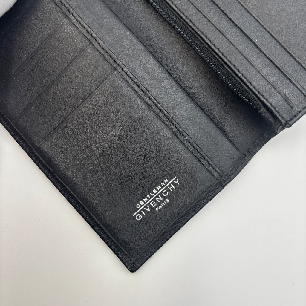 Givenchy Black Textured Long Wallet with Silver 4G Logo