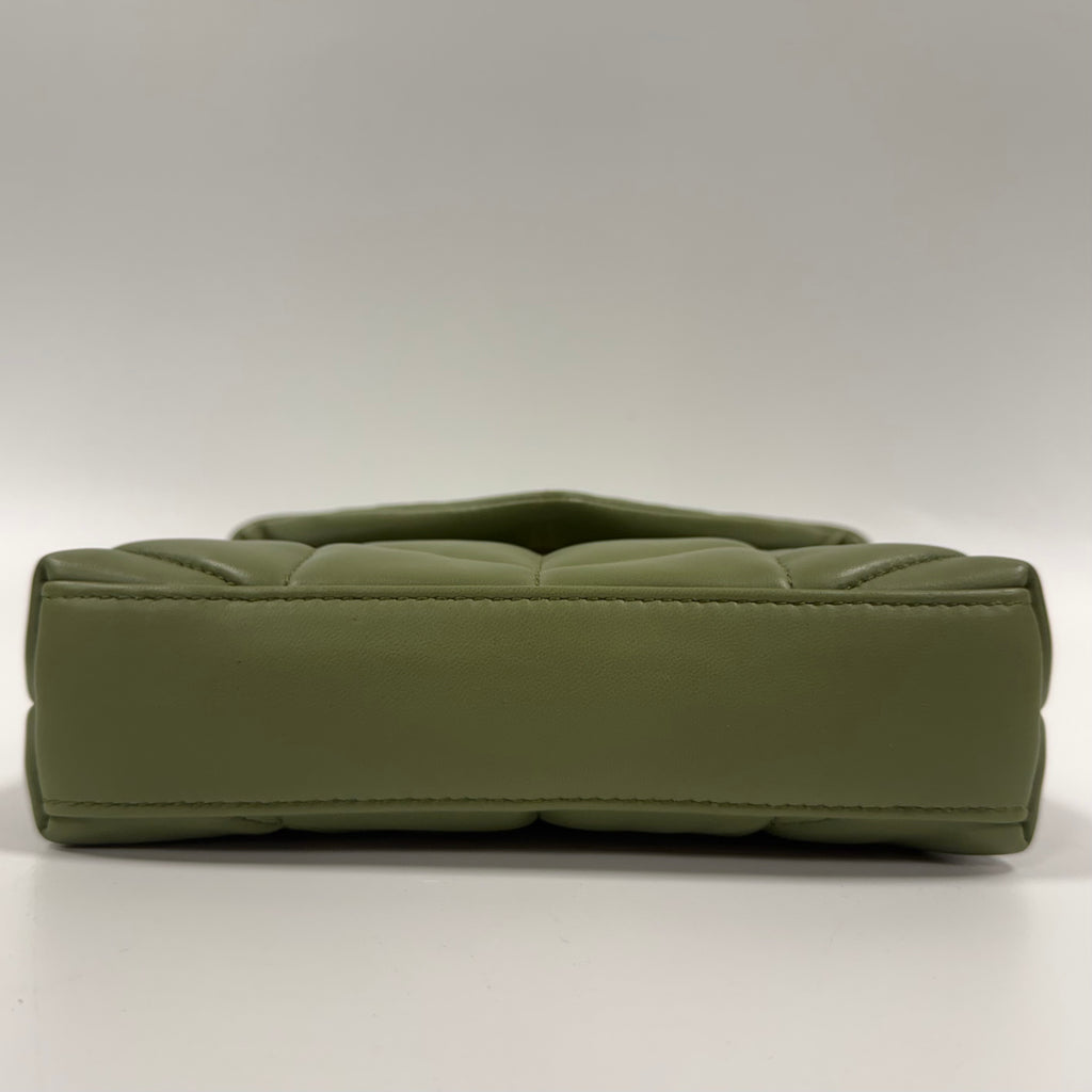 Saint Laurent Loulou Puffer Small Pouch in Olive Green Leather