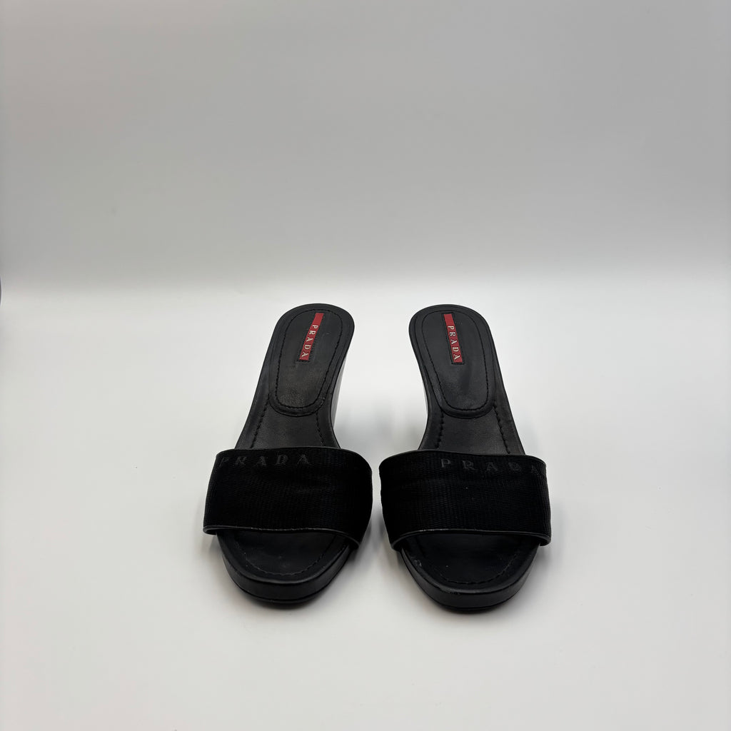 Prada Sport Grosgrain Logo Wedge Slide Sandals