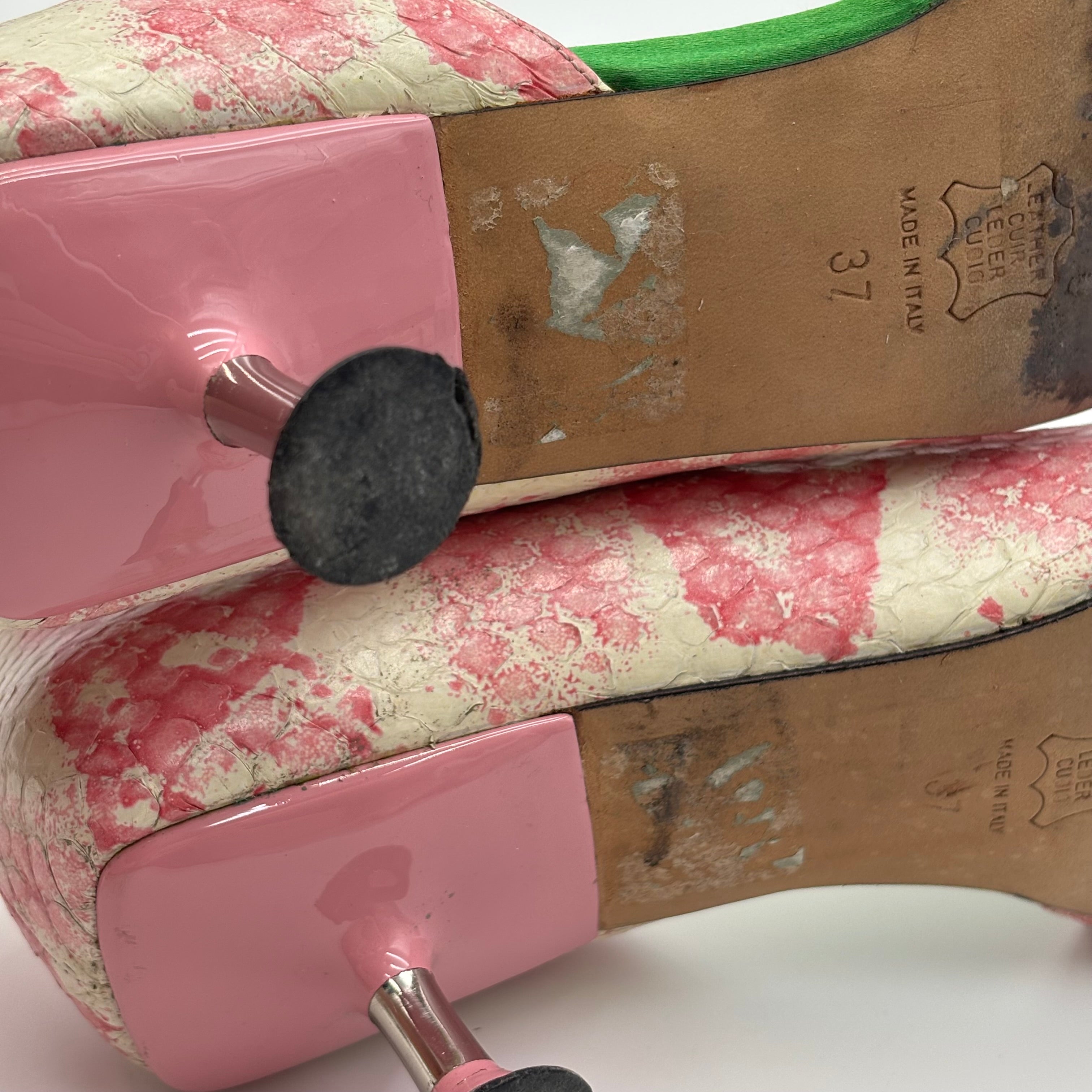 Fendi Pink/Ivory Snakeskin Kitten Heel Pumps