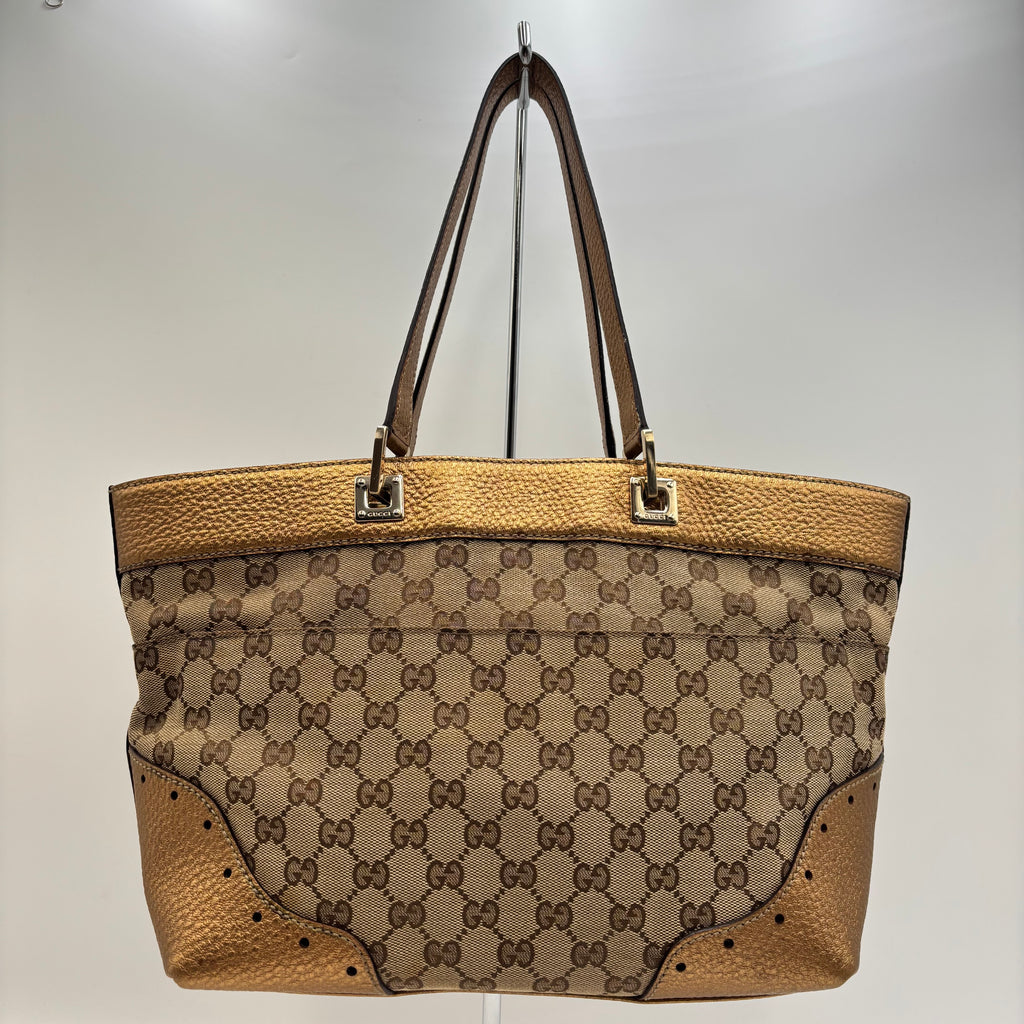 Gucci by Frida Giannini GG Canvas Punch Tote Metallic Bronze 2000s