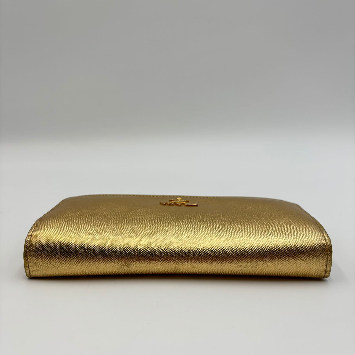 Prada Metallic Gold Saffiano Leather Continental Wallet