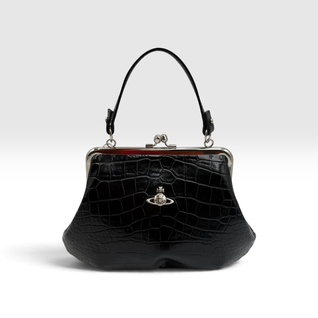 Vivienne Westwood Black Croc-Embossed Granny Frame Bag