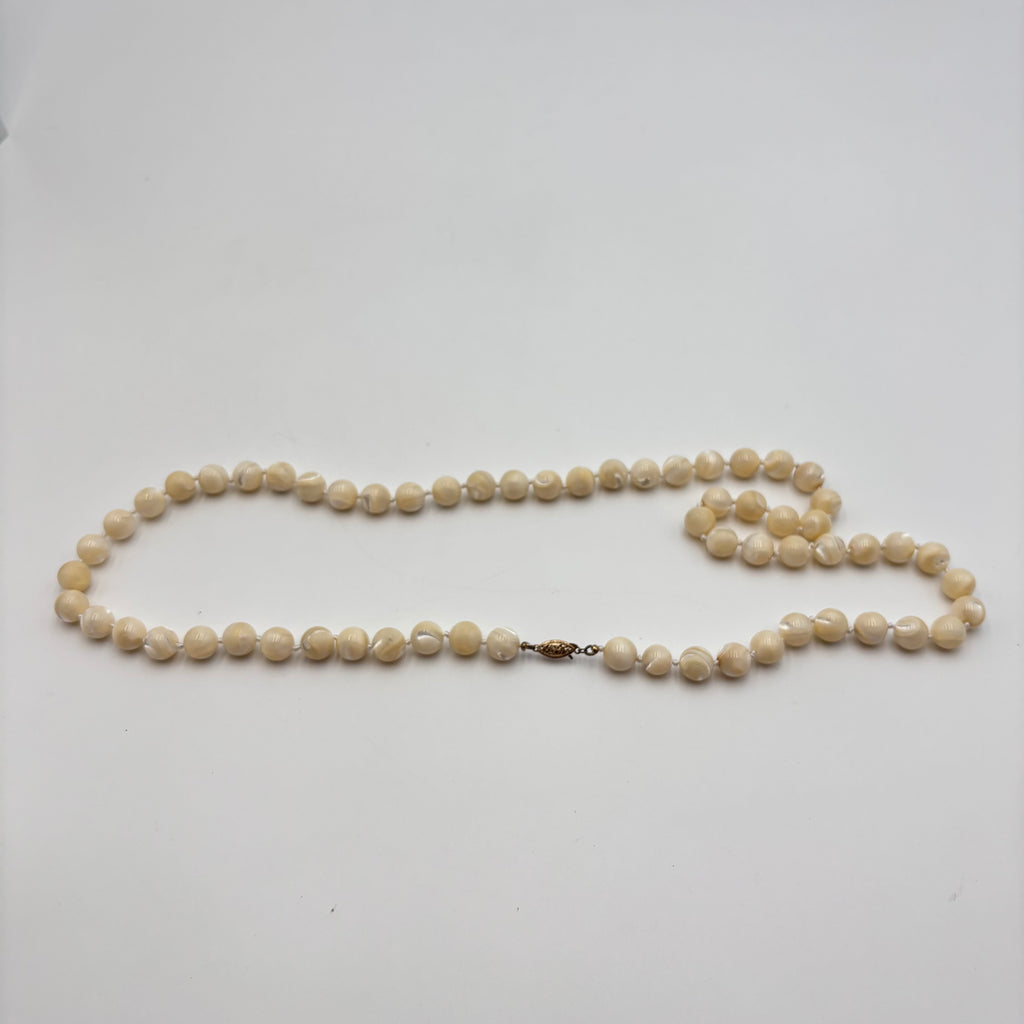 Cream Mother-of-Pearl Beaded Necklace with 14K Gold Clasp