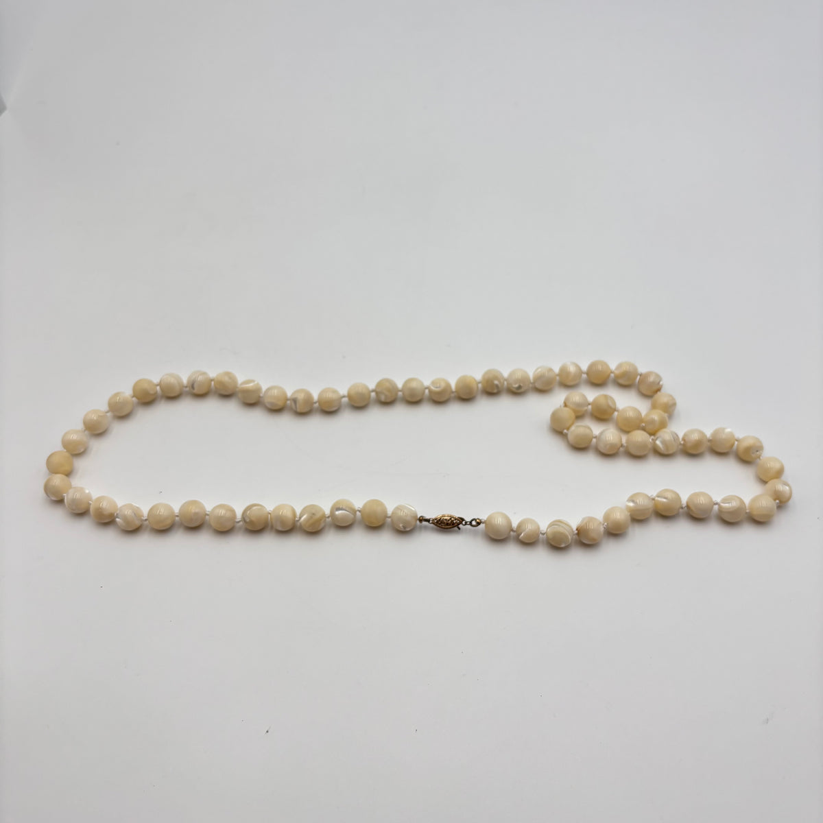 Cream Mother-of-Pearl Beaded Necklace with 14K Gold Clasp