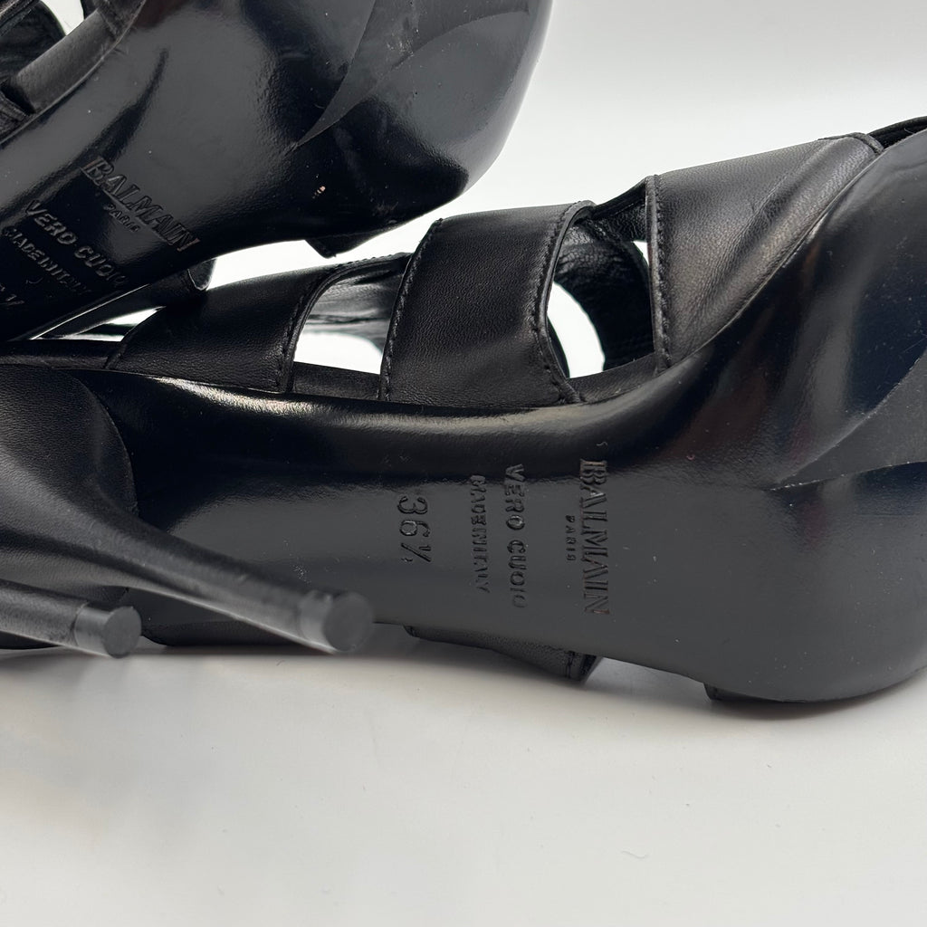 Balmain Black Leather Multi-Buckle Gladiator Heels