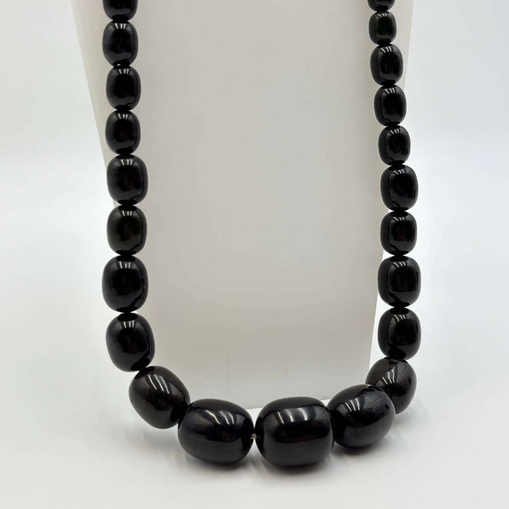 Rare Vintage Black Bakelite Graduated Bead Collector’s Necklace