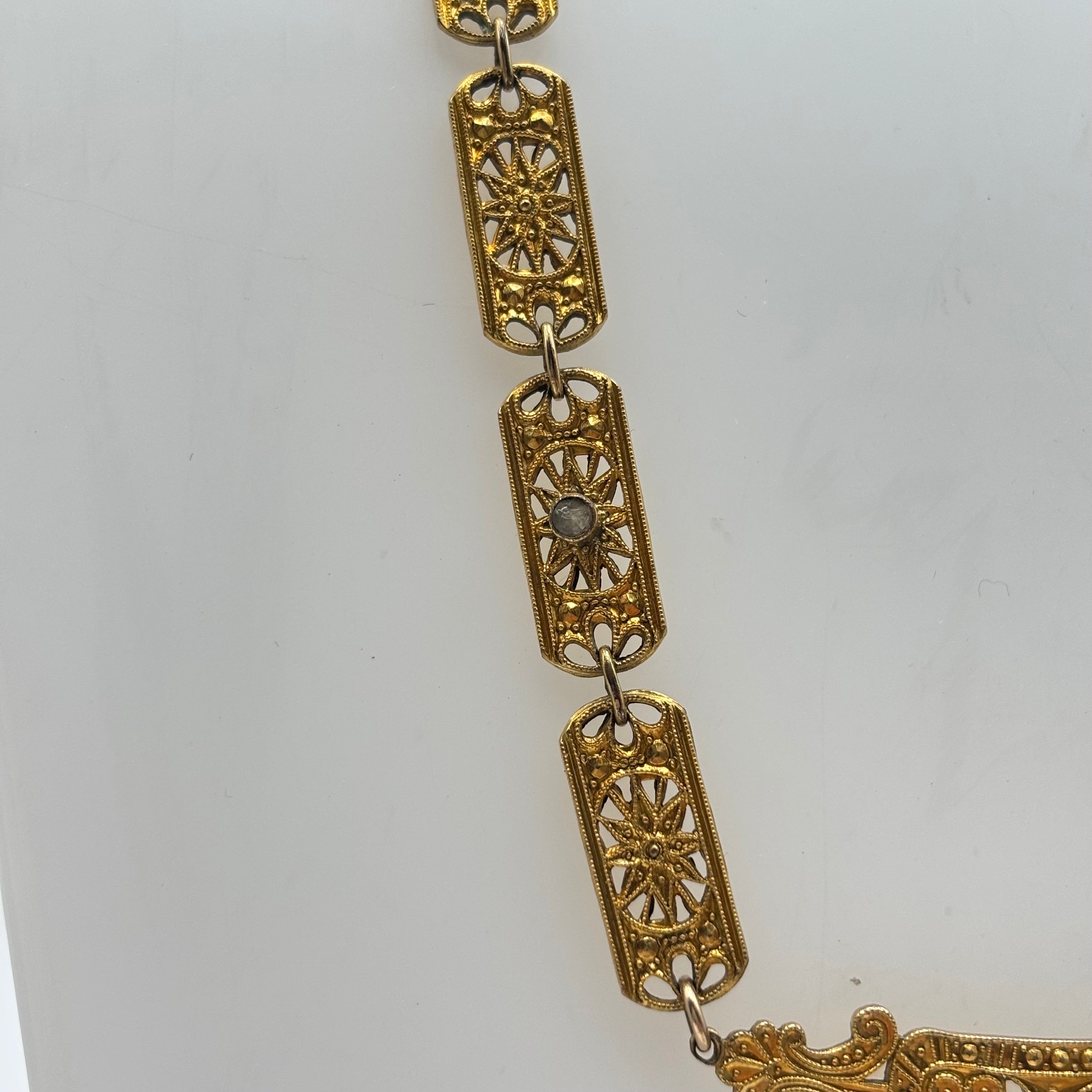Birks Art Deco Filigree Statement Necklace Amber Crystal