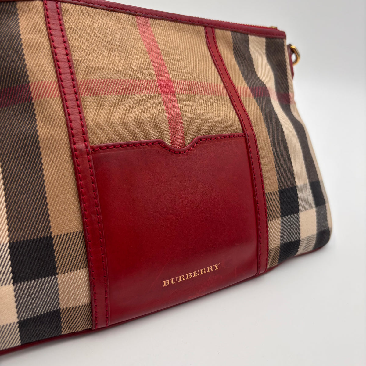 Burberry Nova Check Canvas & Red Leather Crossbody Bag