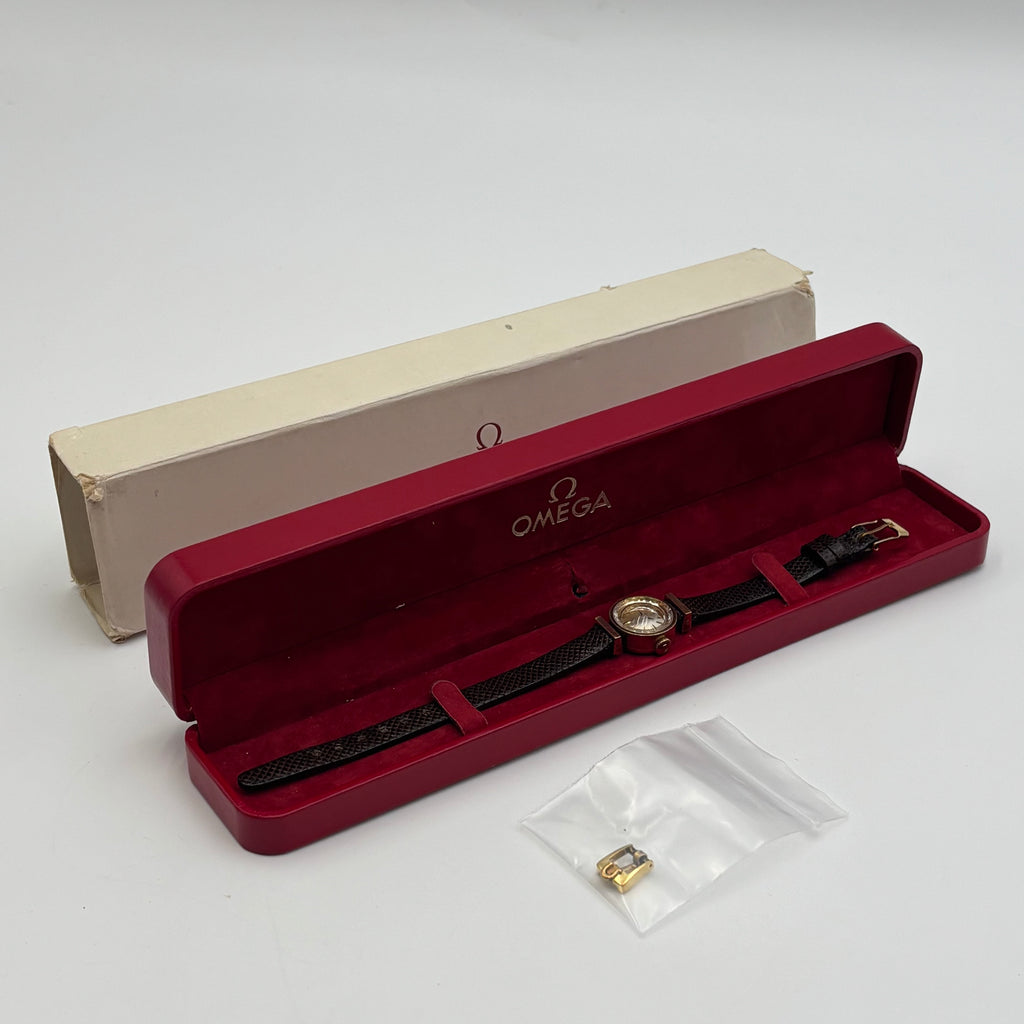 Omega Ladies Saphette 18K Gold Faceted Crystal Watch 1960s