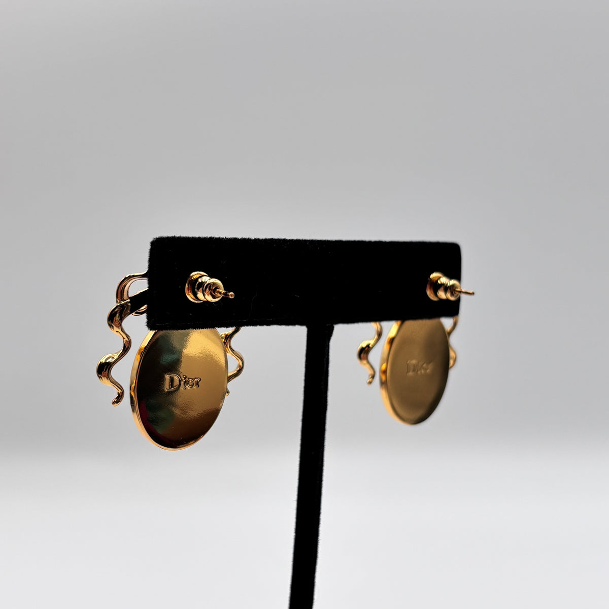 Dior Gold-Tone Bow & Pearlescent Medallion Earrings