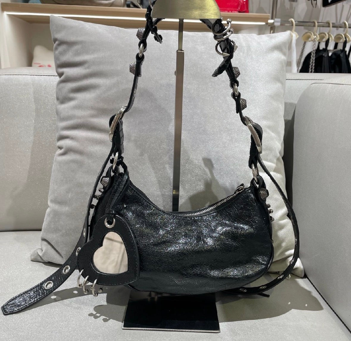 Balenciaga Le Cagole XS Piercing Leather Shoulder Bag in Black