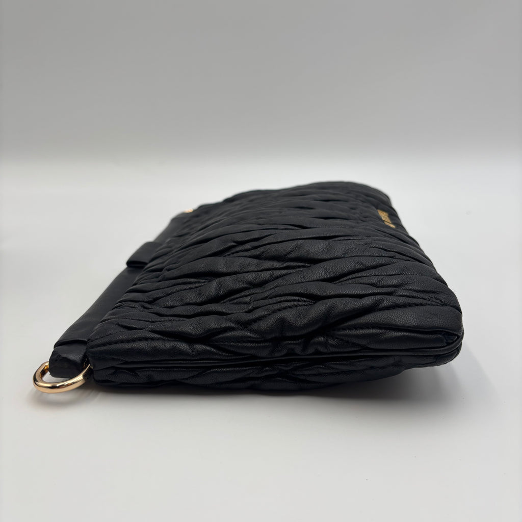 Miu Miu Matelassé Black Leather Clutch with Gold Chain 2000s