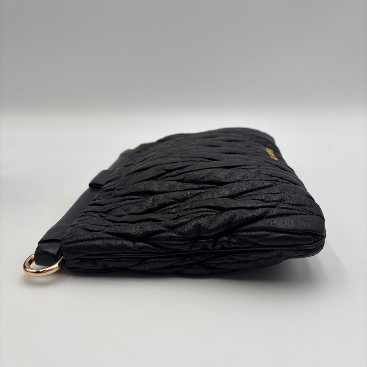 Miu Miu Matelassé Black Leather Clutch with Gold Chain 2000s