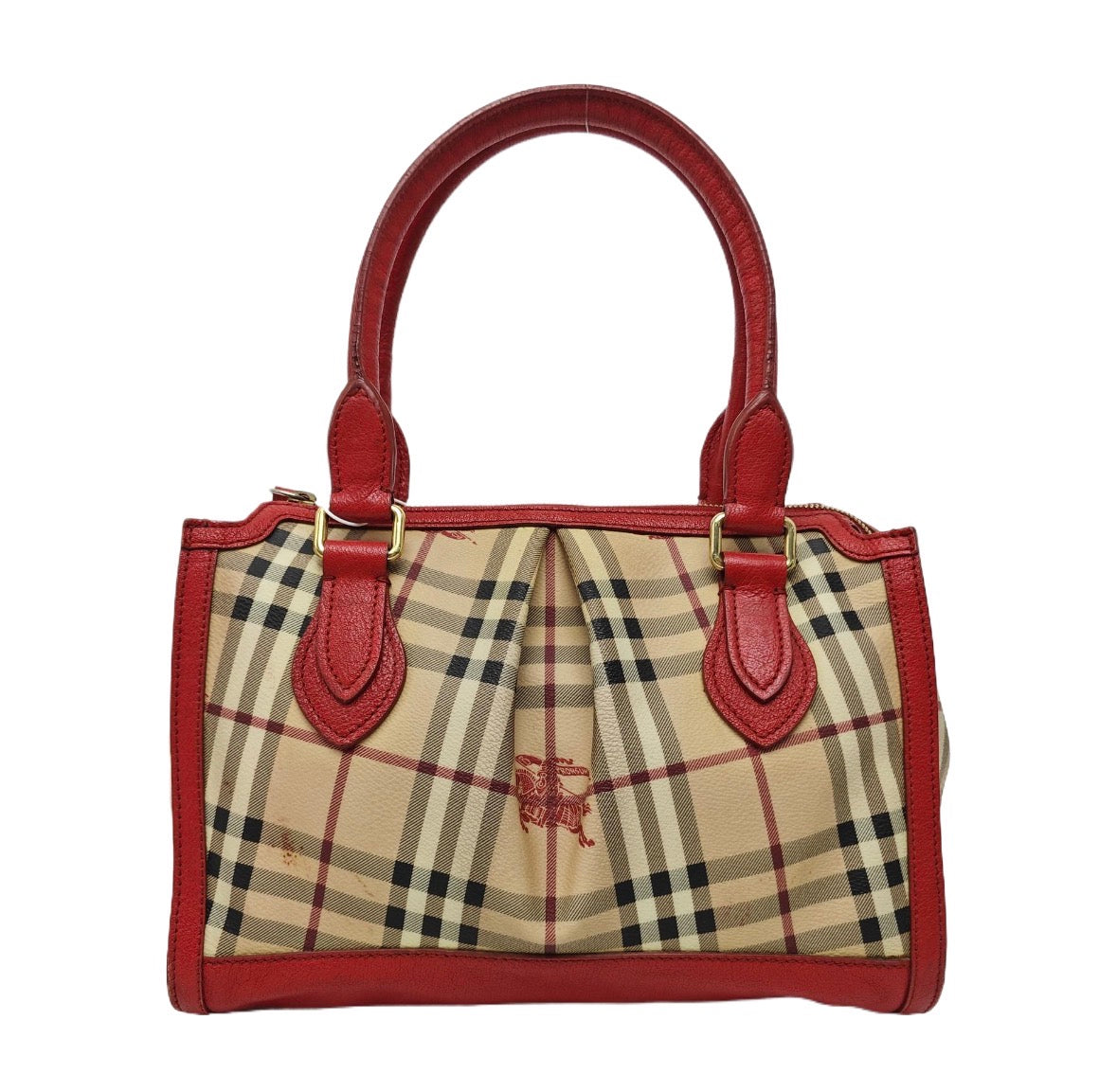 Burberry Nova Check Canvas Red Leather Mini Tote Christopher Bailey Era 2000s