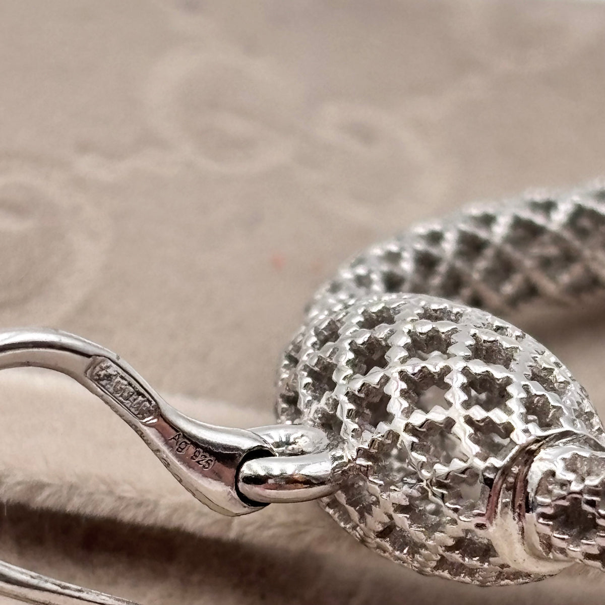Gucci Sterling Silver Textured Hoop Drop Earrings