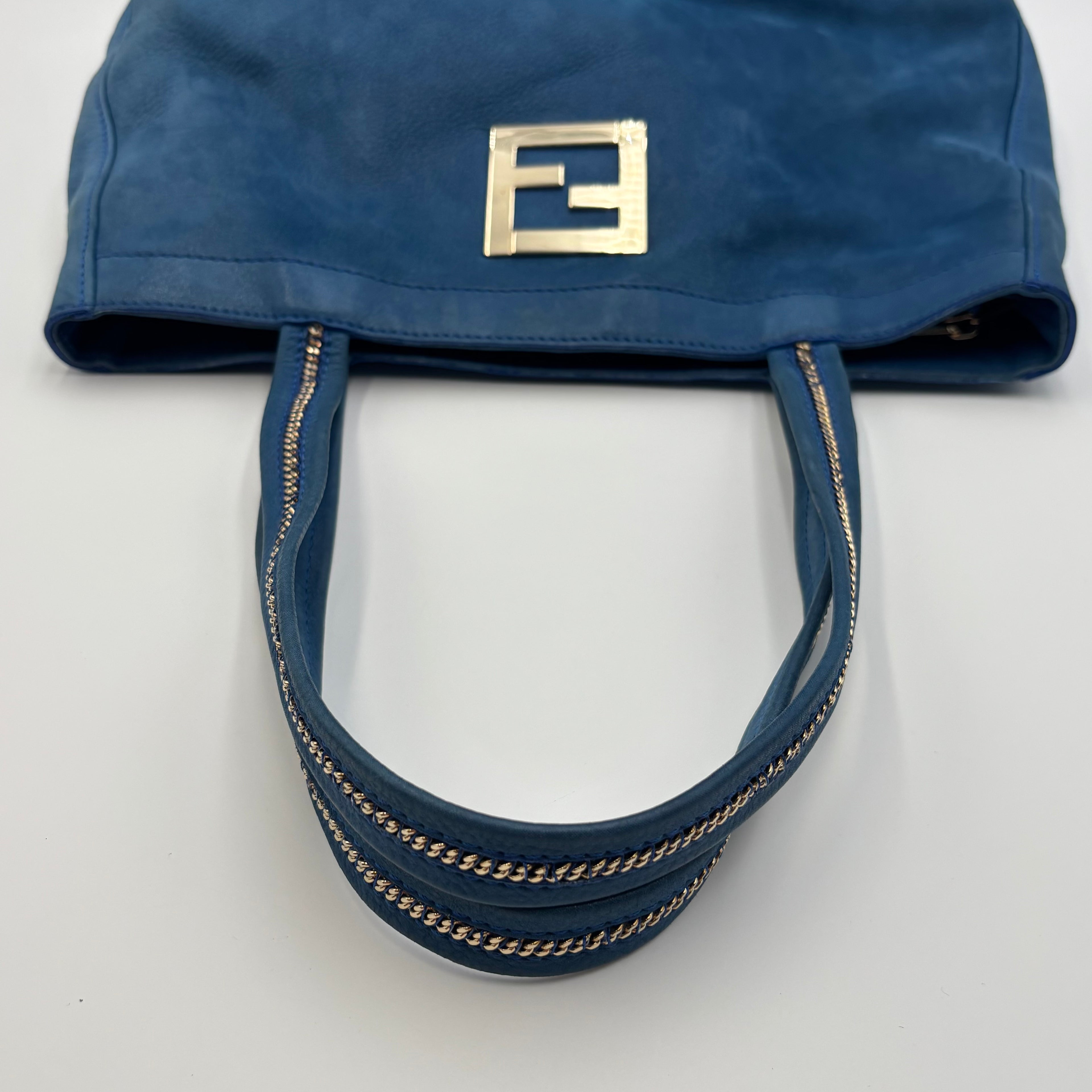 Fendi Blue Leather Forever Large Tote Shoulder Bag