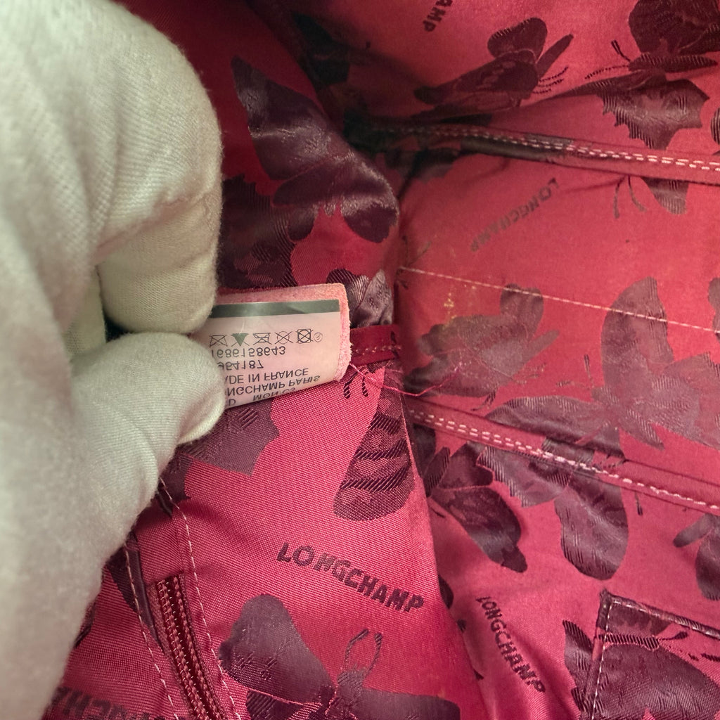 Longchamp Roseau Crocodile-Embossed Leather Tote by Philippe Cassegrain, Fuchsia, c. 2000s