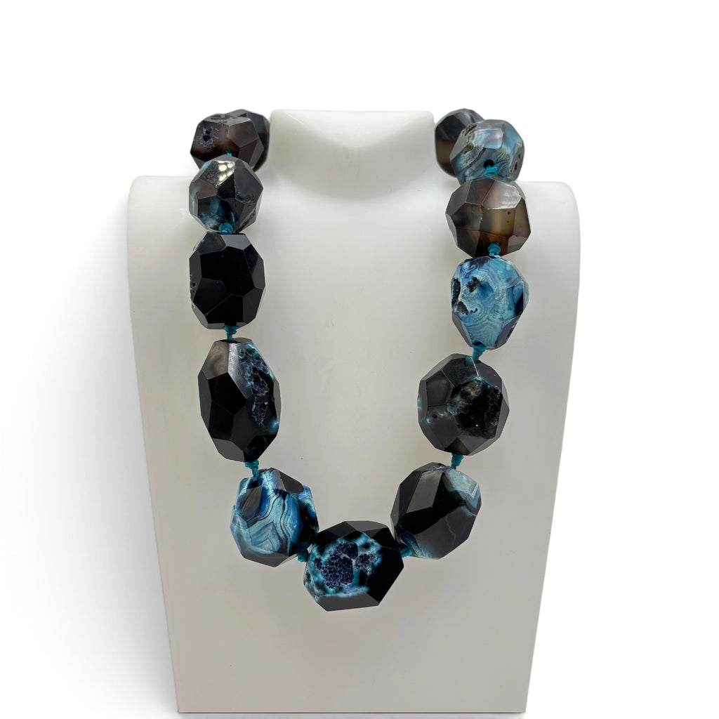 Faceted Blue Druzy Agate Statement Necklace
