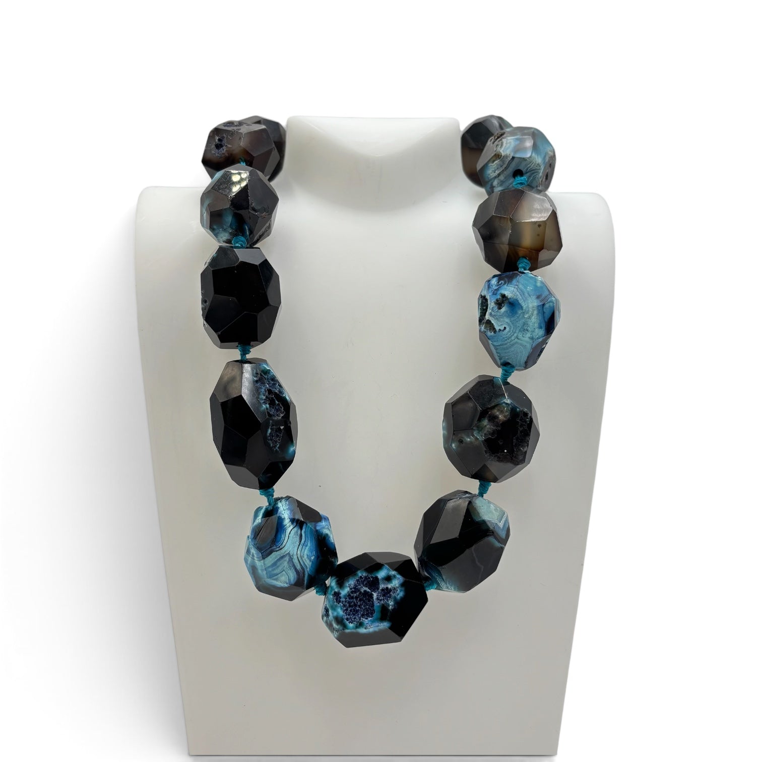 Faceted Blue Druzy Agate Statement Necklace
