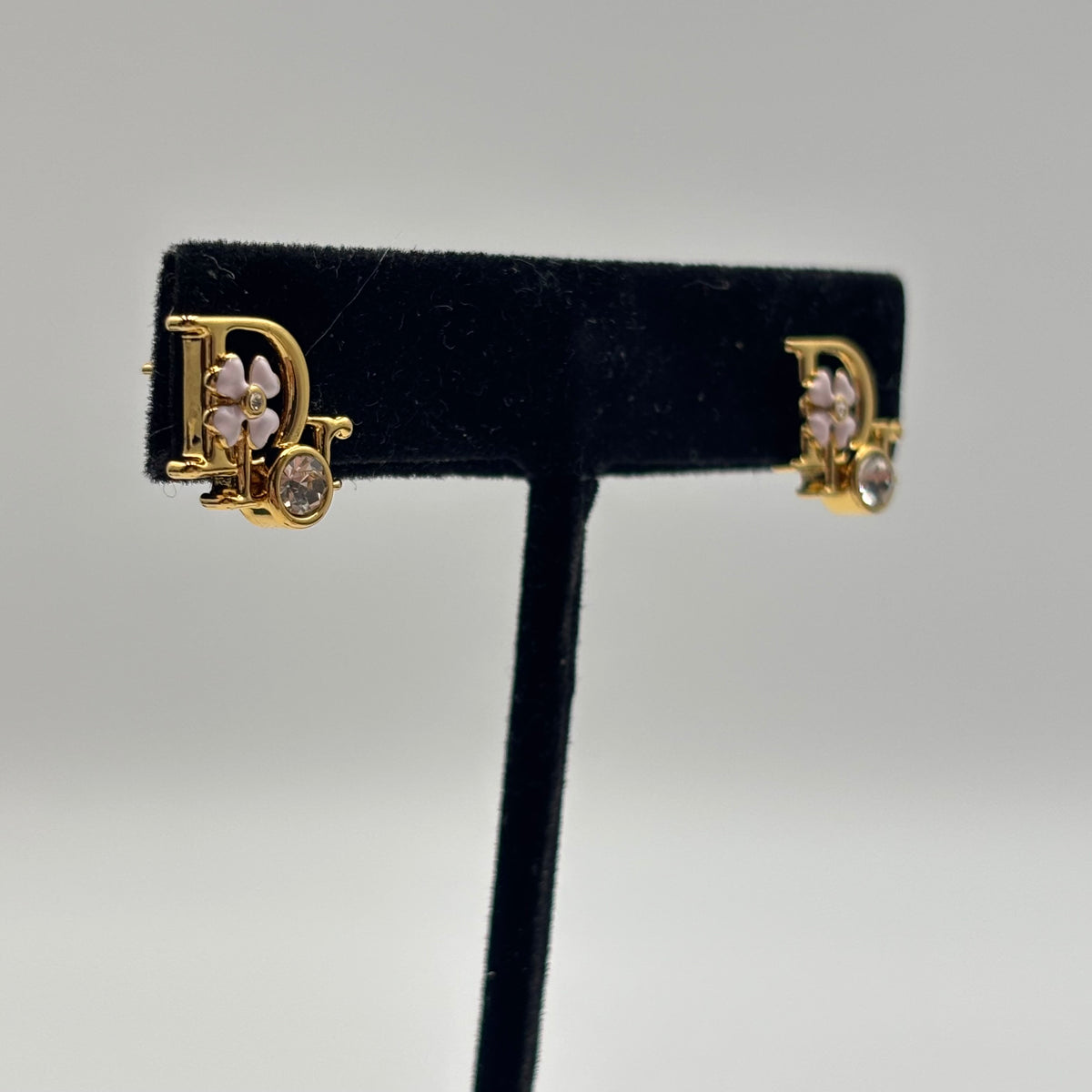 Dior Precious Clover Pink Lacquer Crystal Stud Earrings