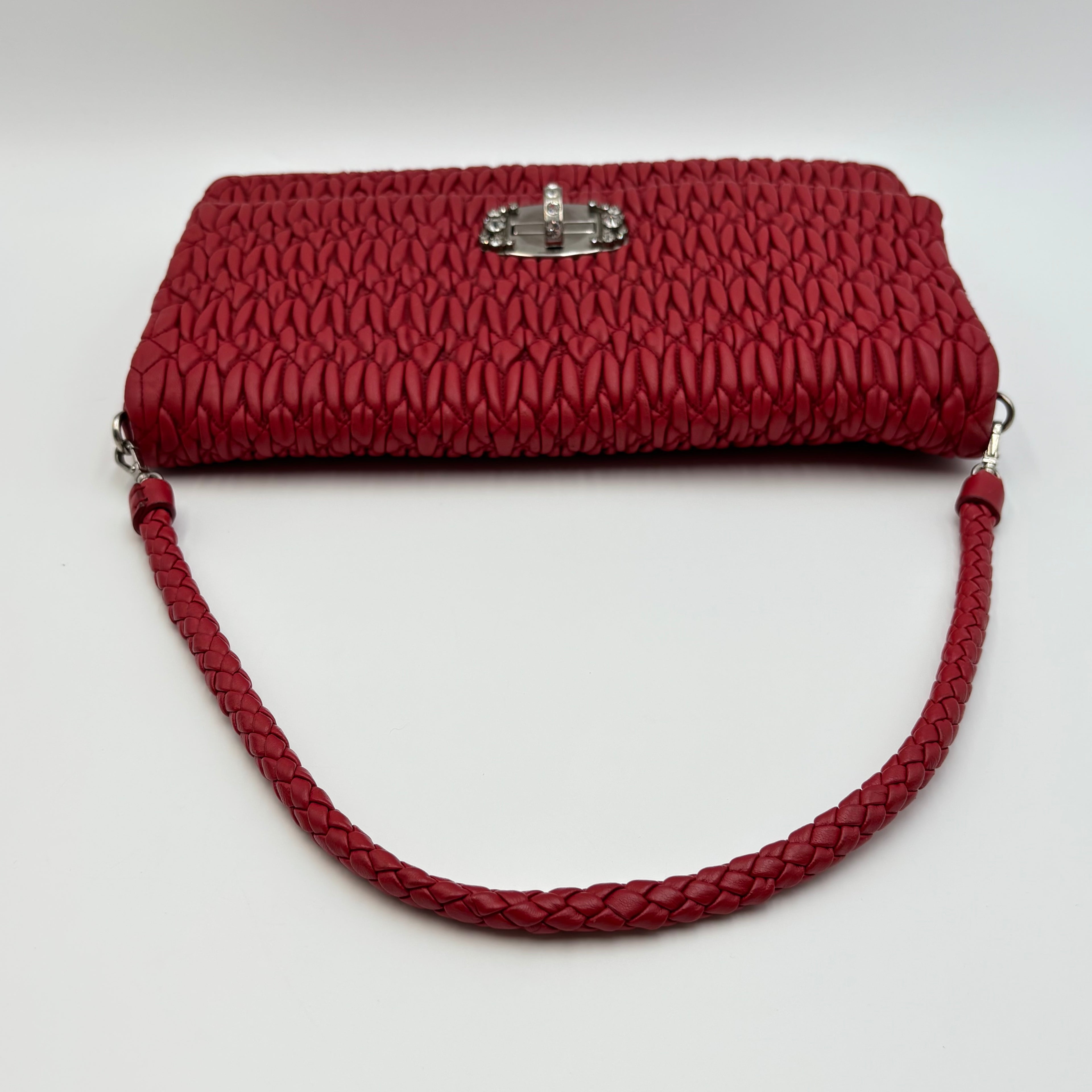 Miu Miu Nappa Cristal Cloquet Shoulder Bag in Fuoco Red