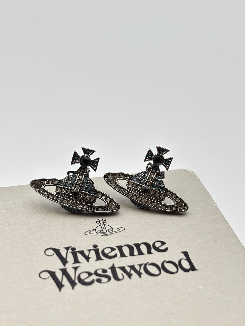 Vivienne Westwood Kika Crystal Orb Stud Earrings – Platinum Aqua