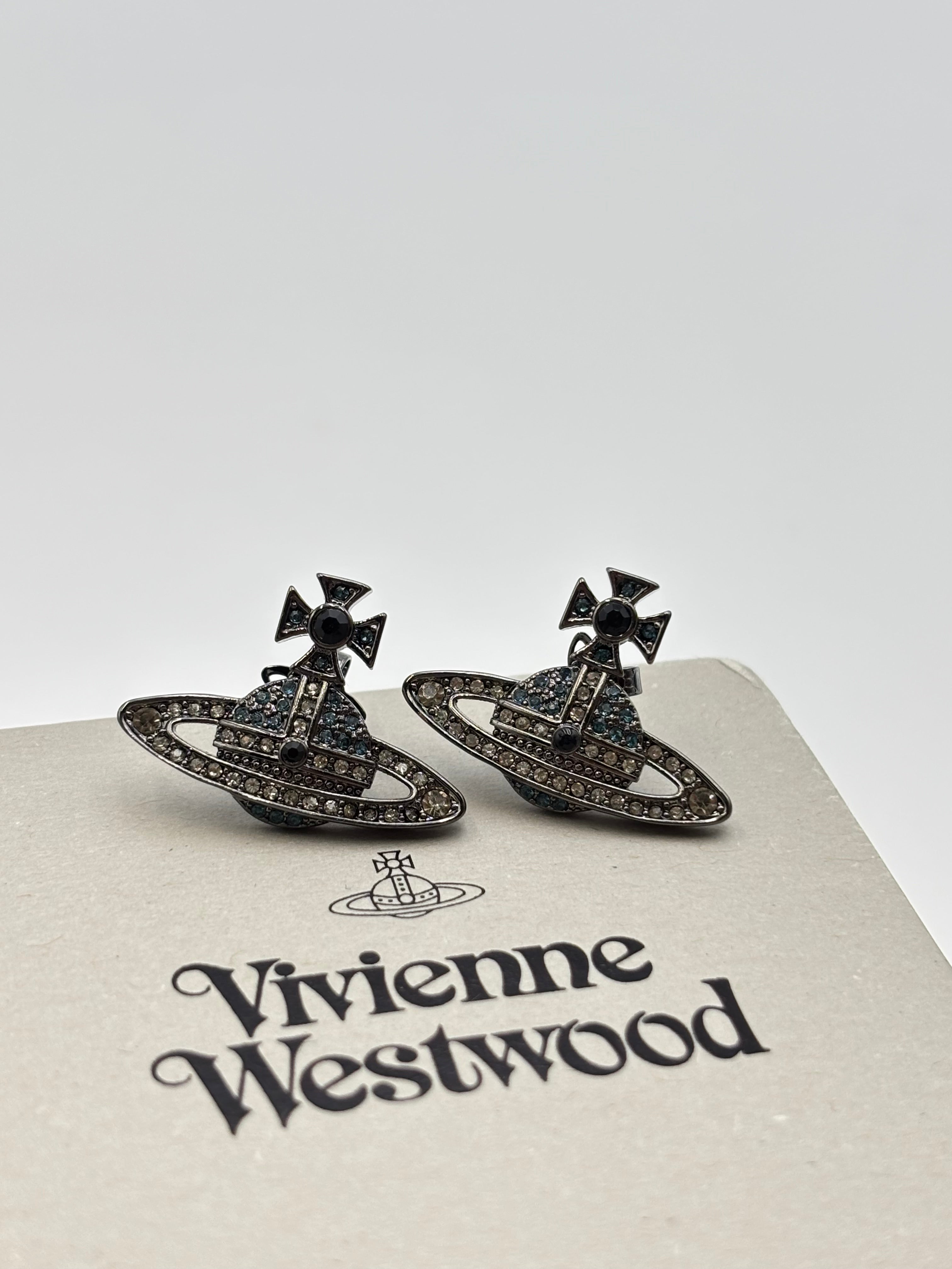 Vivienne Westwood Kika Crystal Orb Stud Earrings – Platinum Aqua