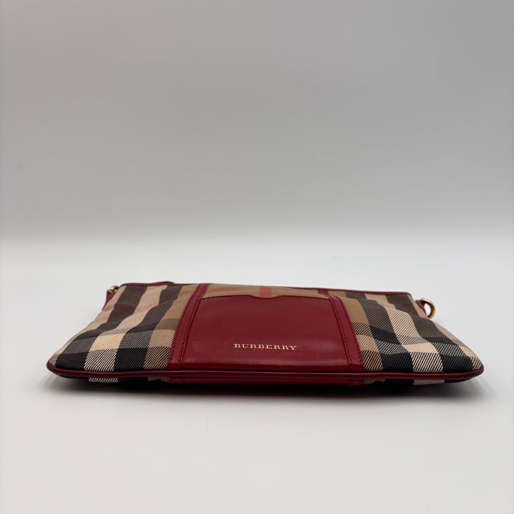 Burberry Nova Check Canvas & Red Leather Crossbody Bag