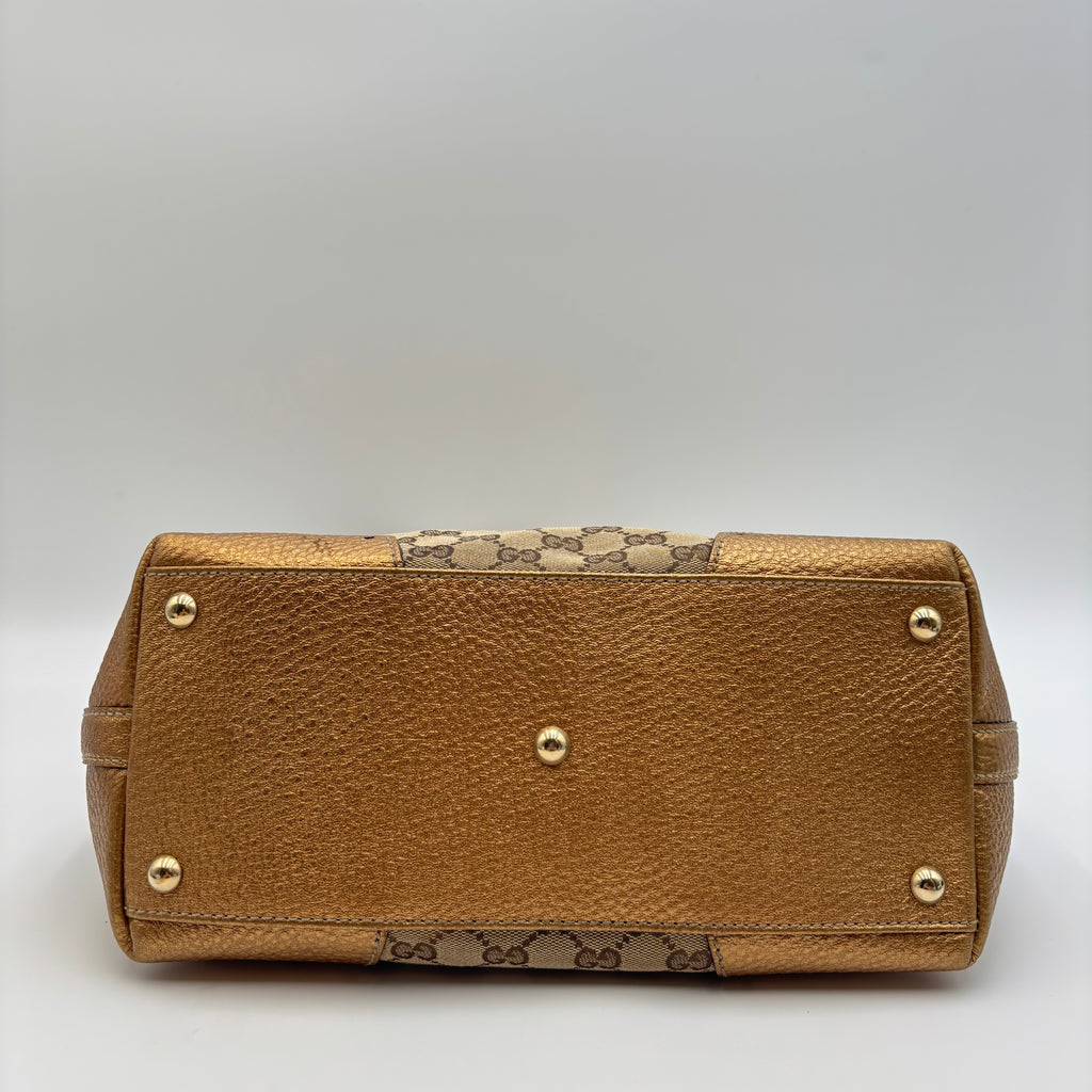 Gucci by Frida Giannini GG Canvas Punch Tote Metallic Bronze 2000s